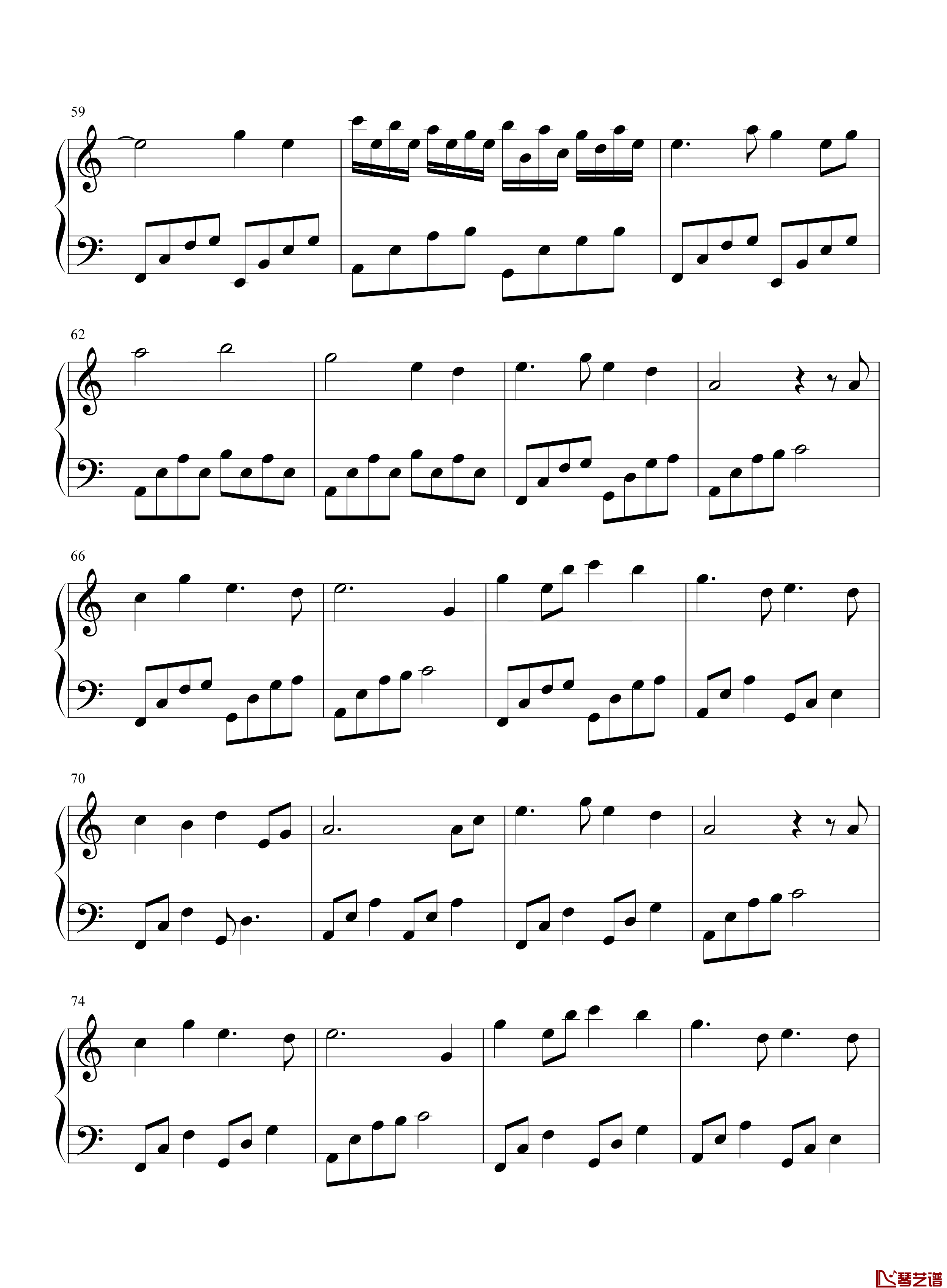 江上清风游钢琴谱-C调简单版-变奏的梦想4