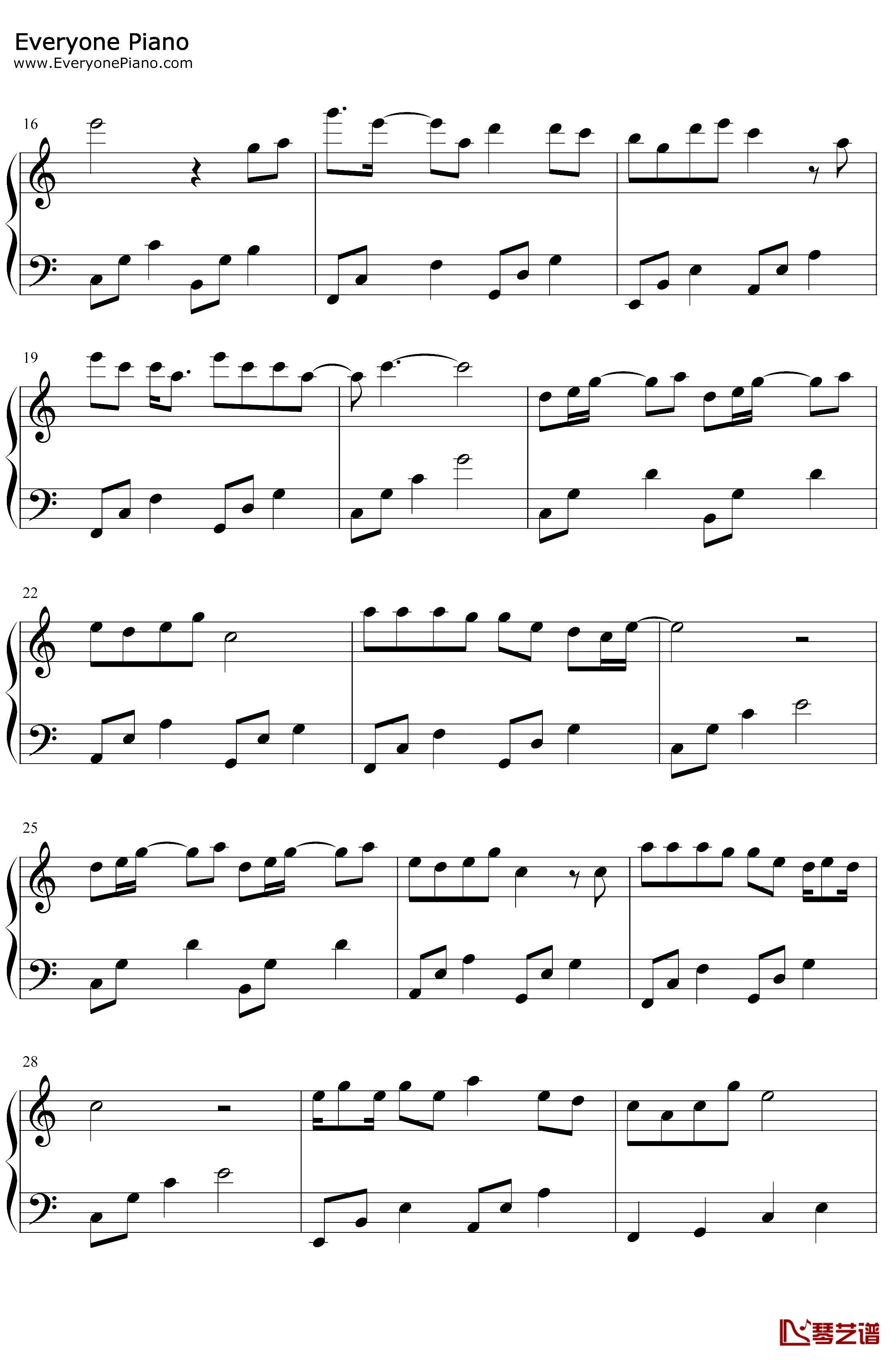 清明雨上钢琴谱-许嵩-C调简单版2