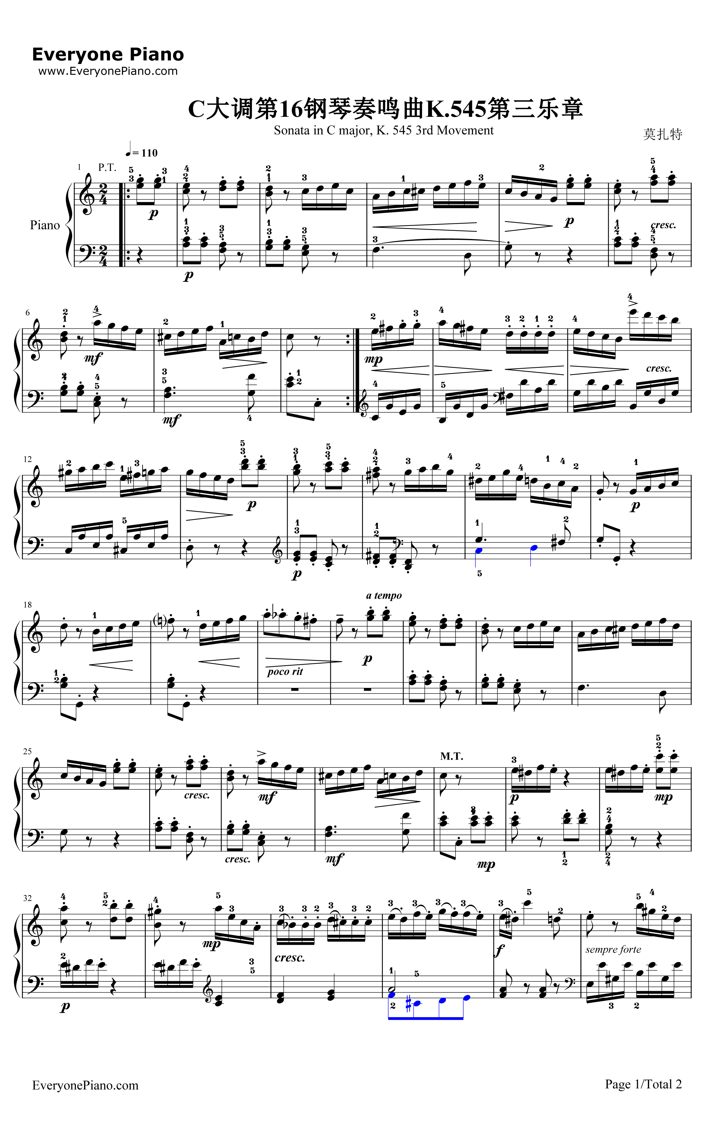 C大调奏鸣曲K.545第3乐章钢琴谱-莫扎特-C大调奏鸣曲K.545第3乐章1