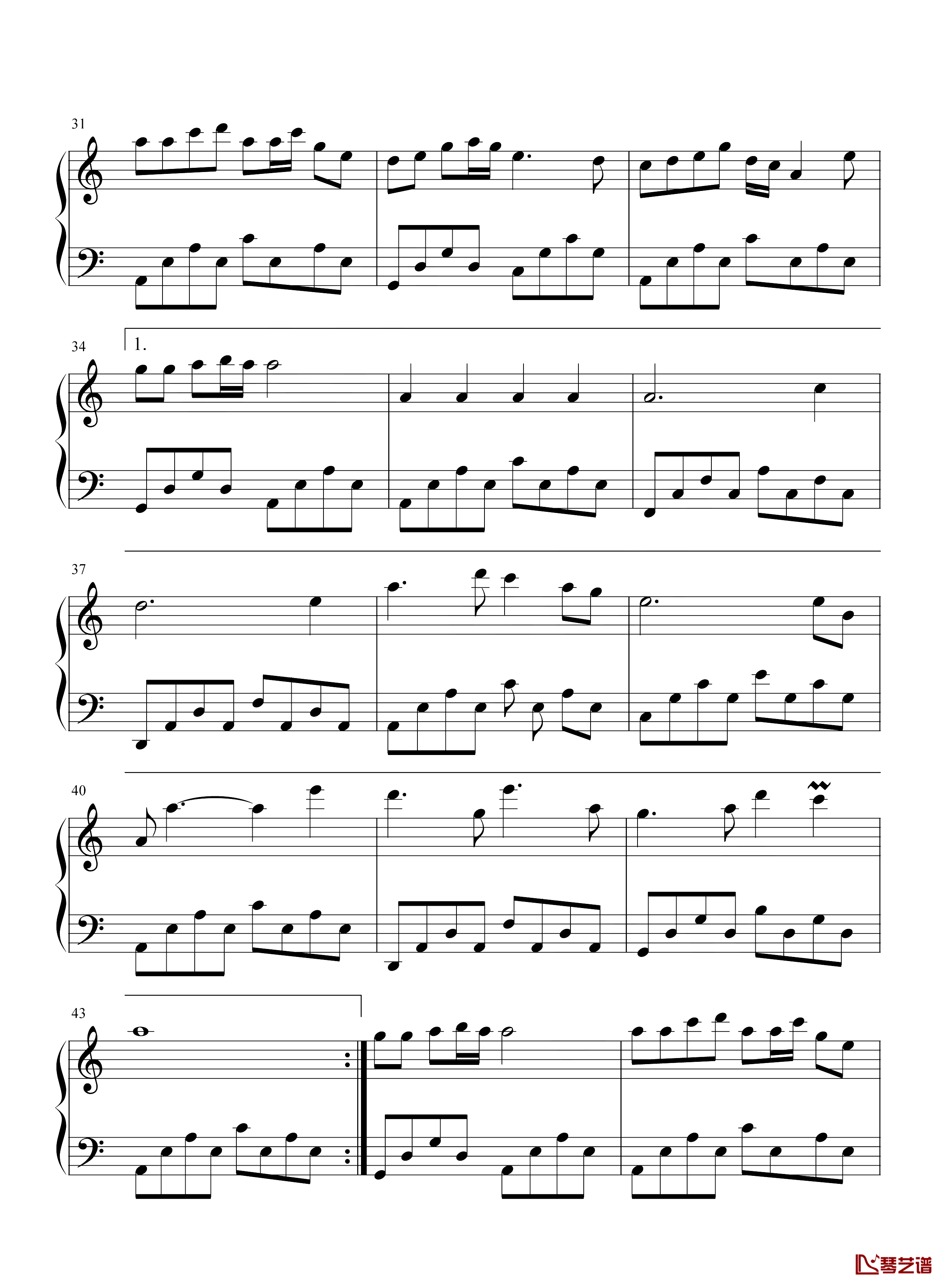 玛尼情歌钢琴谱-上官红燕-C调简单版3