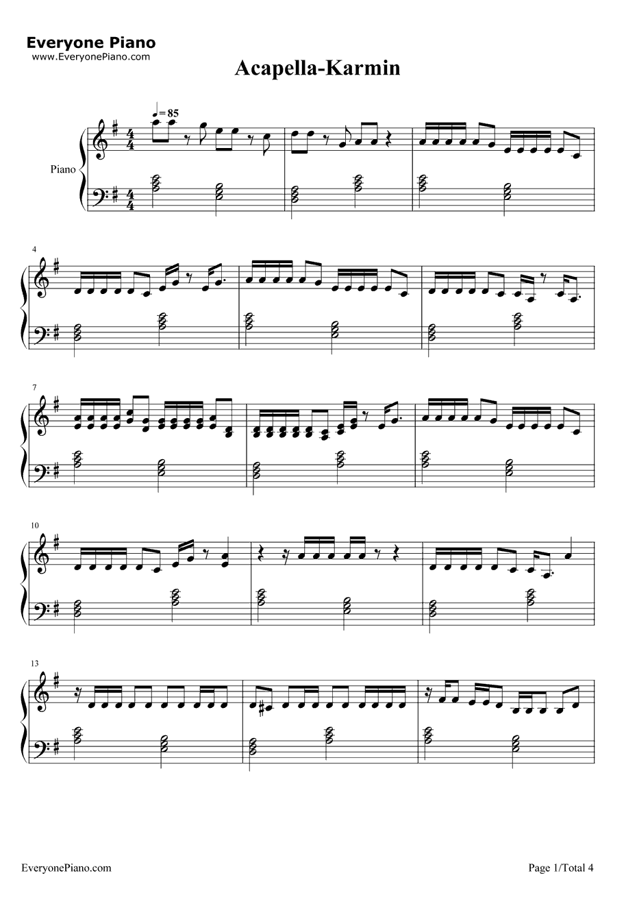 Acapella钢琴谱-Karmin1