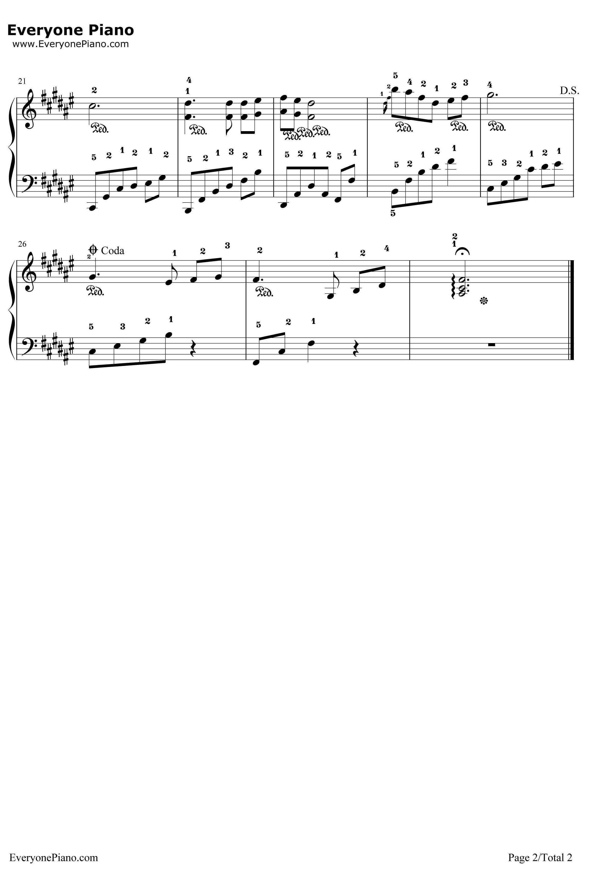 初雪简易版钢琴谱-班得瑞Bandari-带指法2