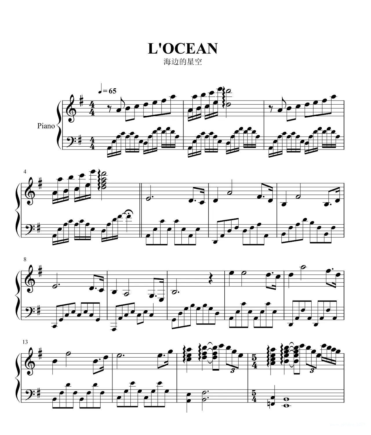 理查德·克莱得曼《海边的星空L\'OCEAN》钢琴谱 