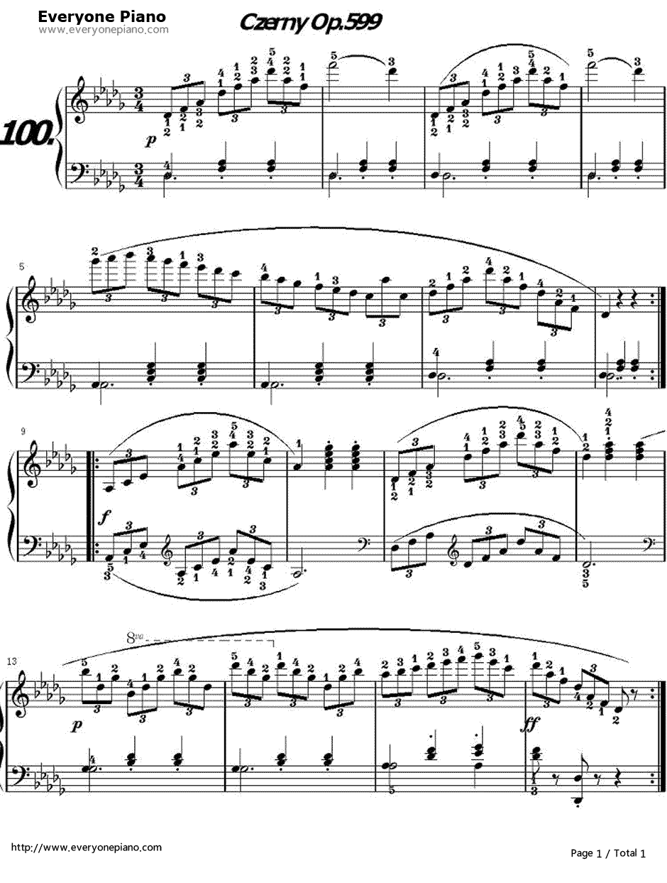 《车尔尼练习曲》OP.599之100钢琴谱-车尔尼1