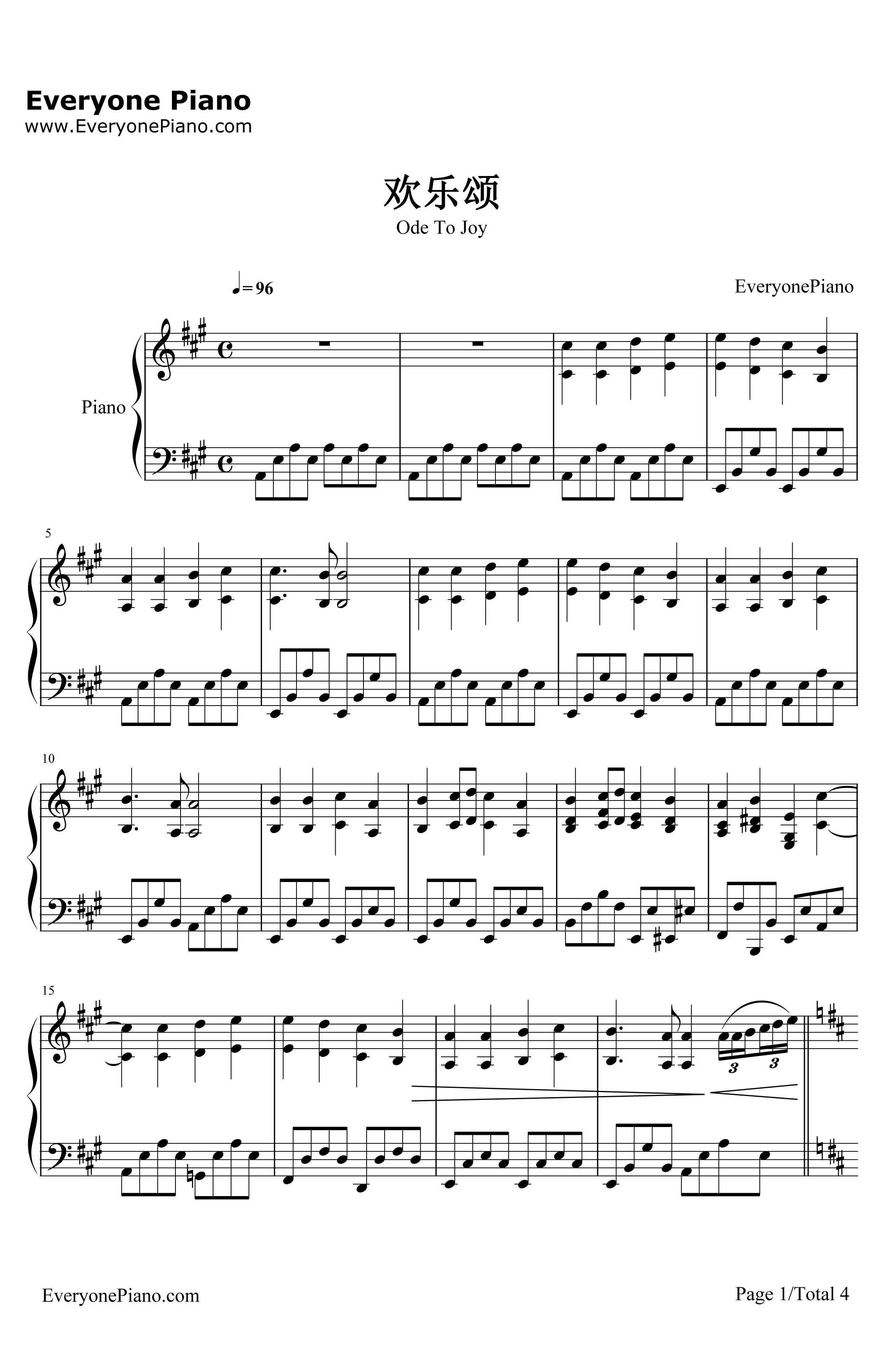 欢乐颂钢琴谱-理查德克莱德曼-完整版1