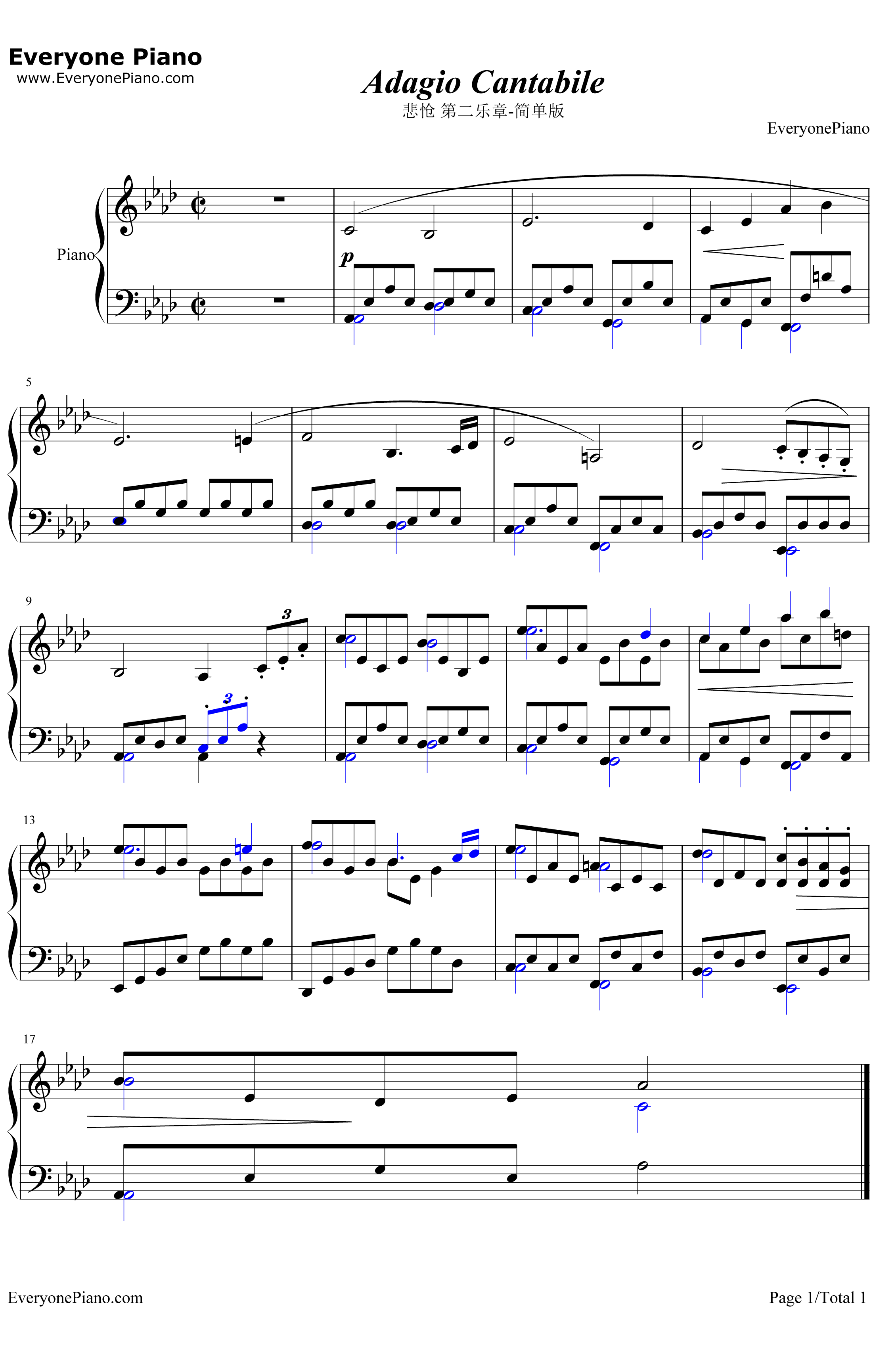悲怆第二乐章钢琴谱-贝多芬-简易版1