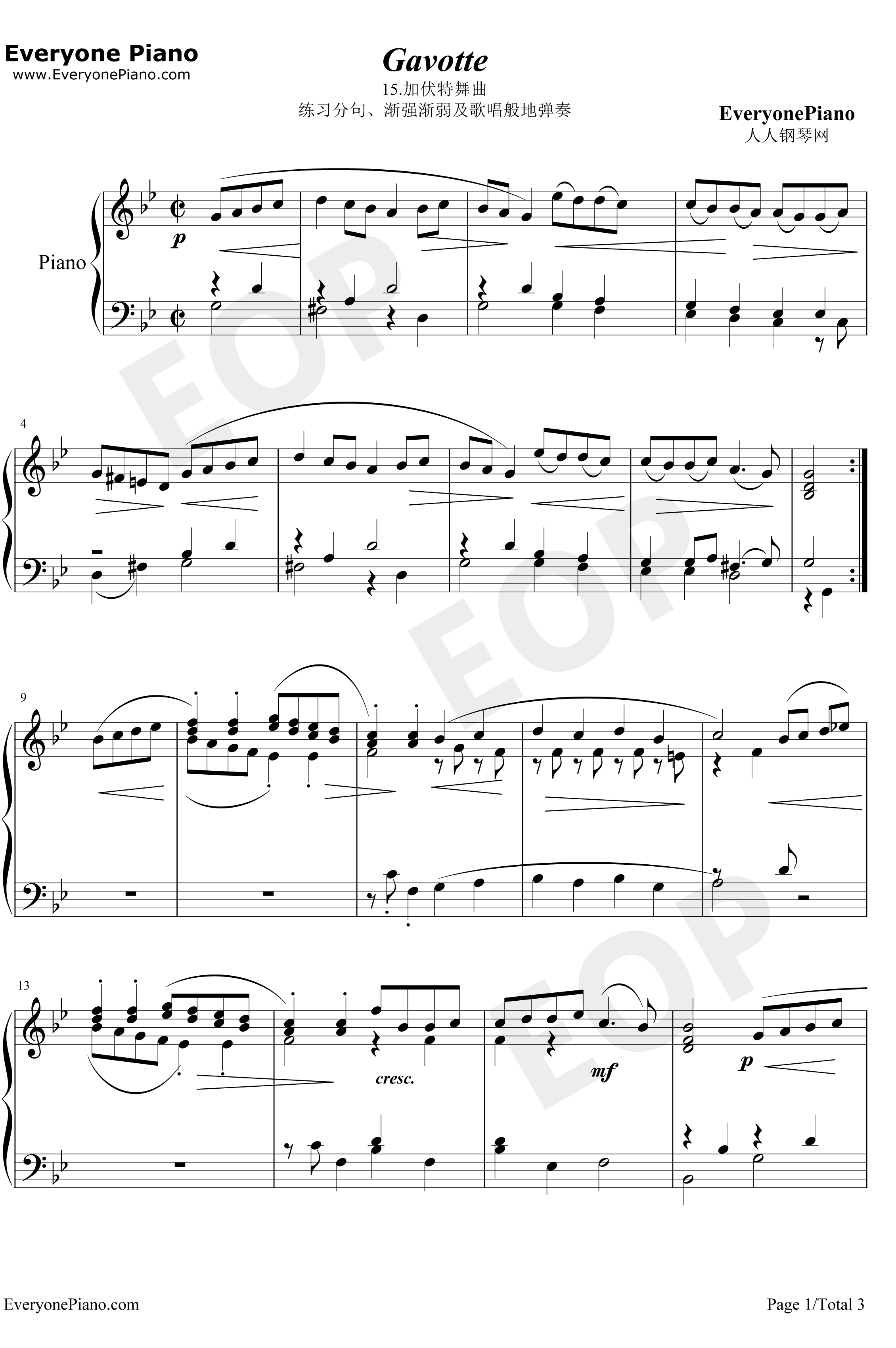 加伏特舞曲15钢琴谱-巴赫-巴赫初级钢琴曲集1