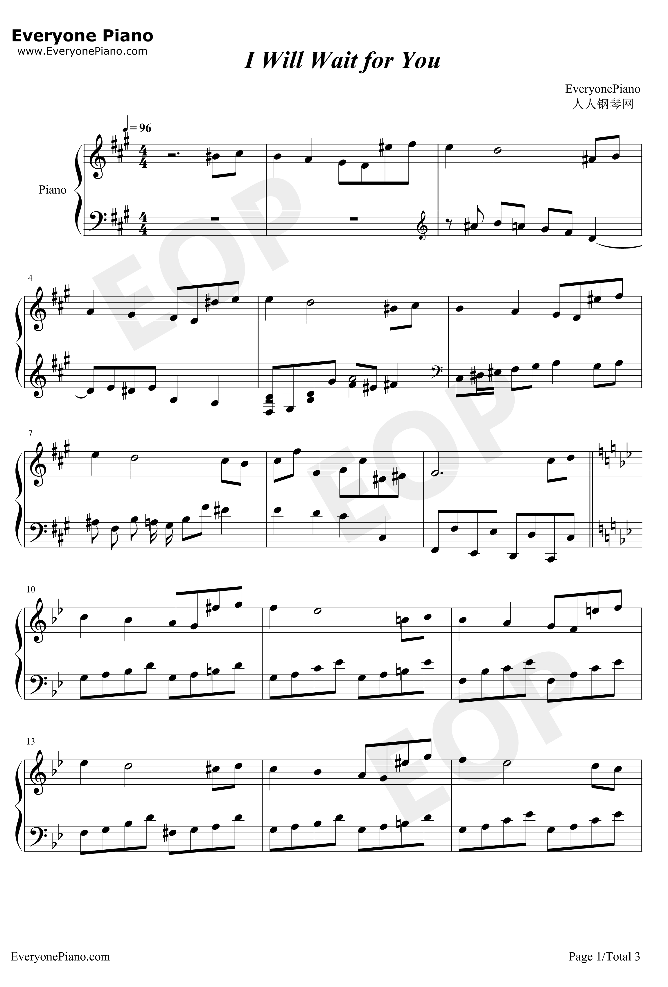 I Will Wait For You钢琴谱-MichelLegrand-瑟堡的雨伞主题曲1