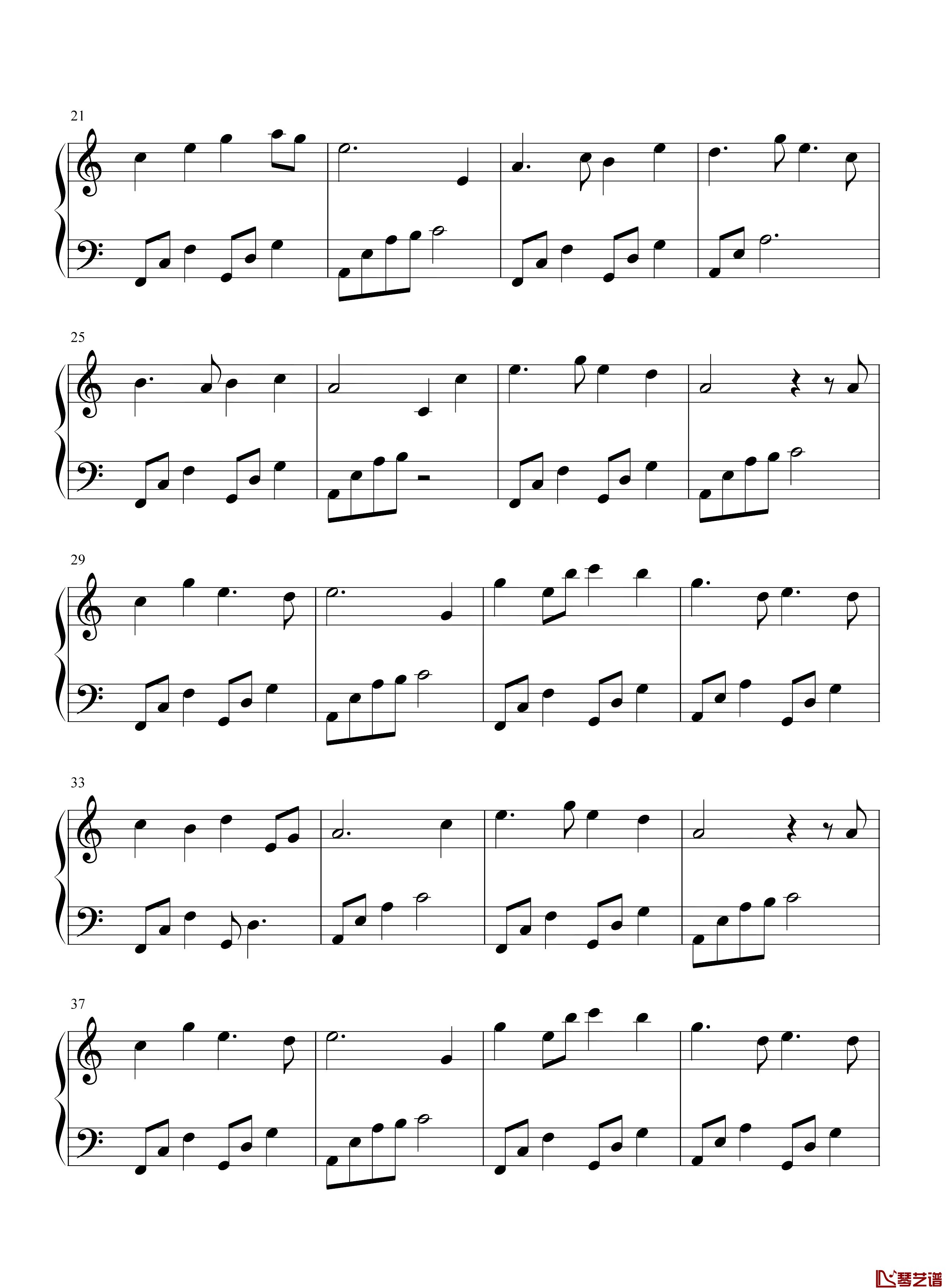 江上清风游钢琴谱-C调简单版-变奏的梦想2