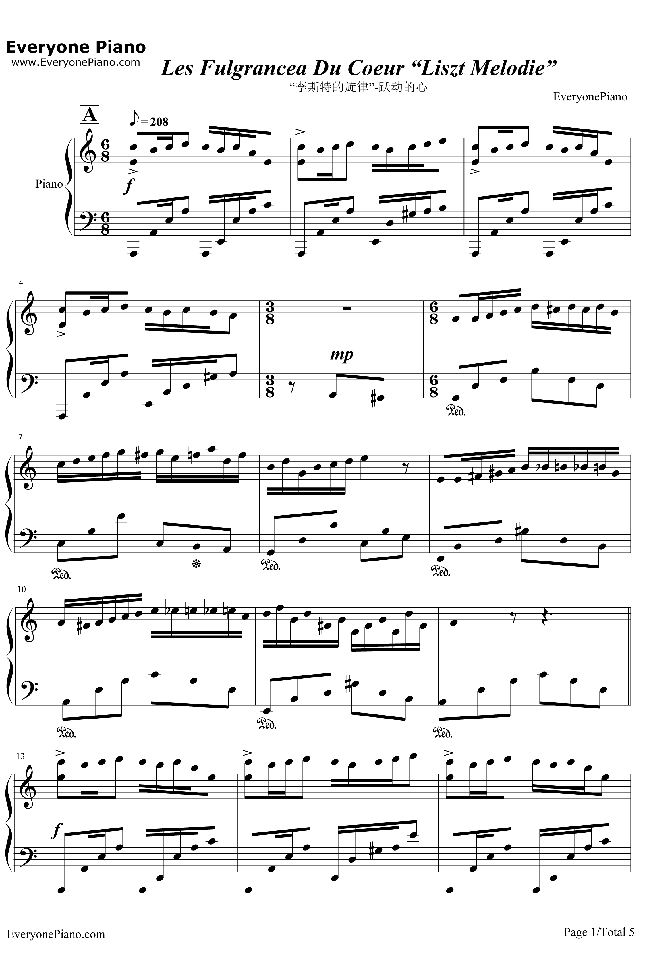 李斯特的旋律钢琴谱-理查德•克莱德曼-跃动的心1