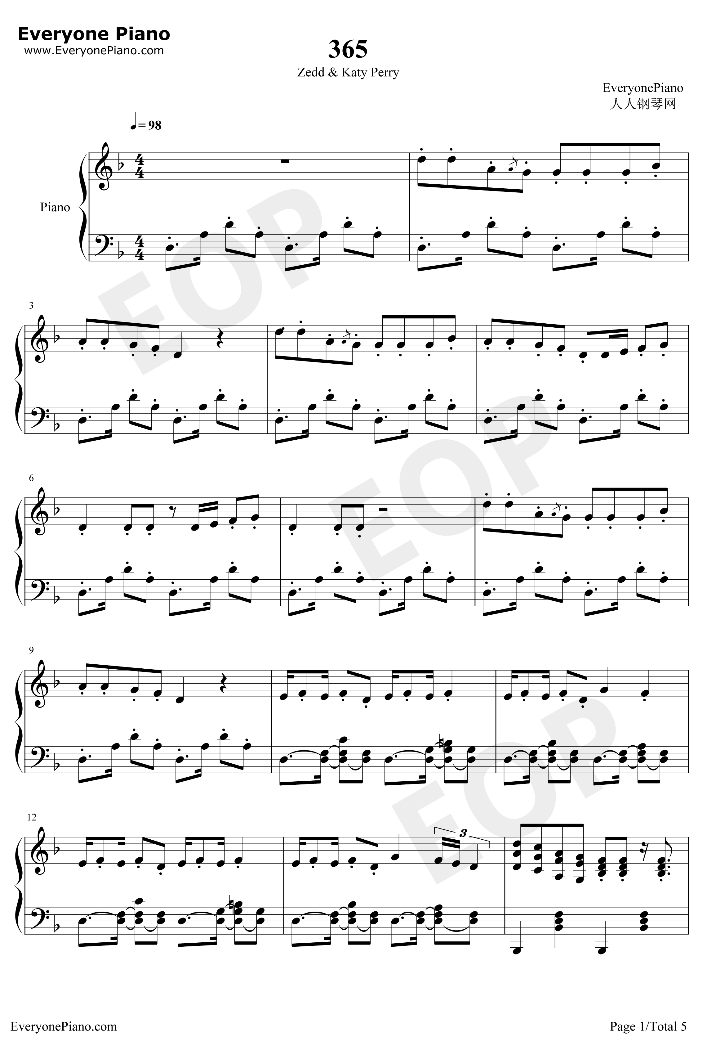 365钢琴谱-ZeddKatyPerry1