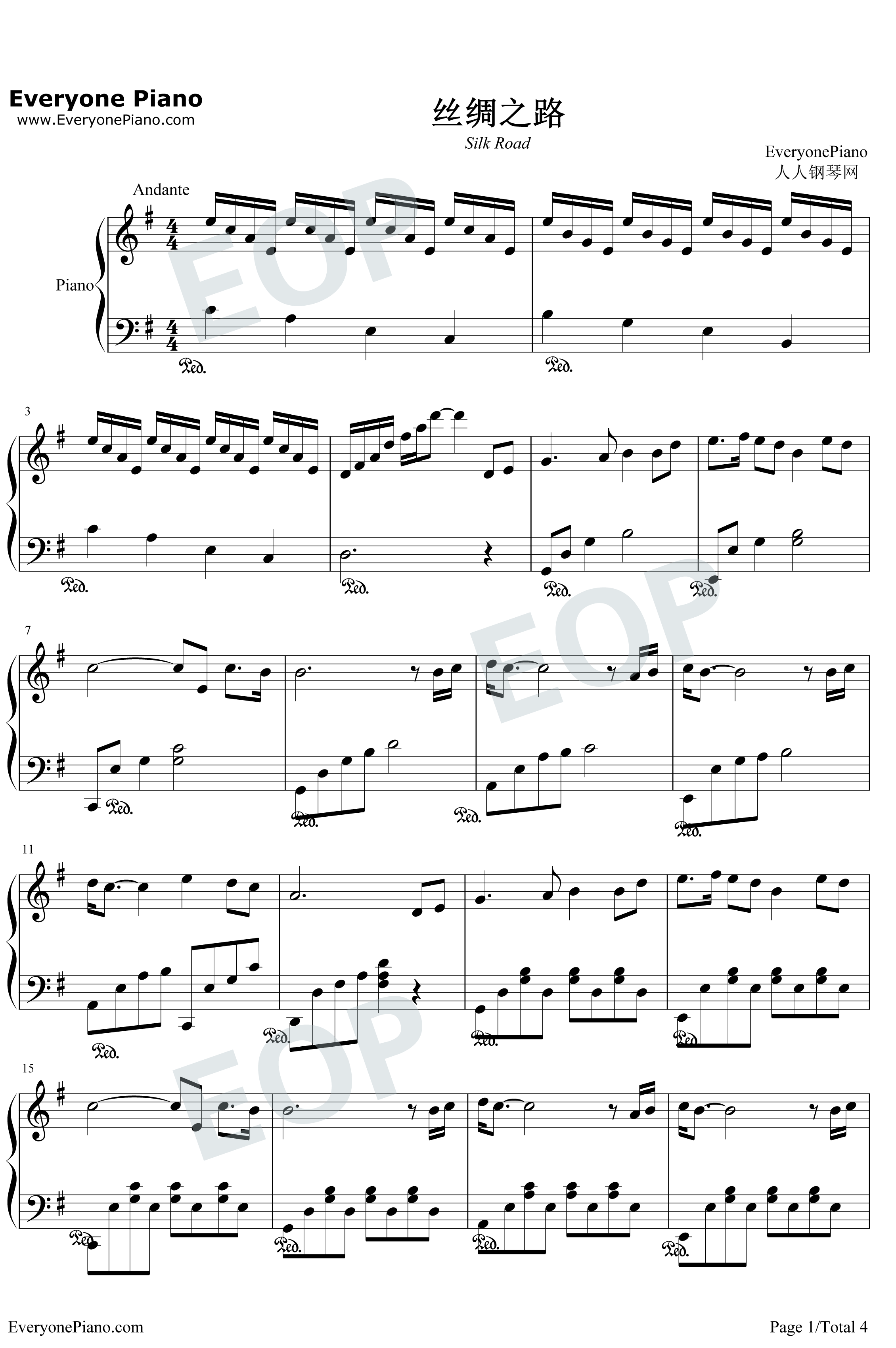 丝绸之路钢琴谱-喜多郎1