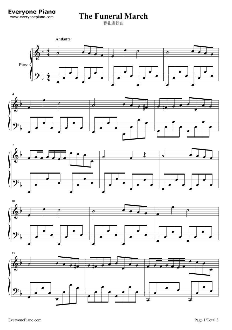 葬礼进行曲钢琴谱-肖邦1