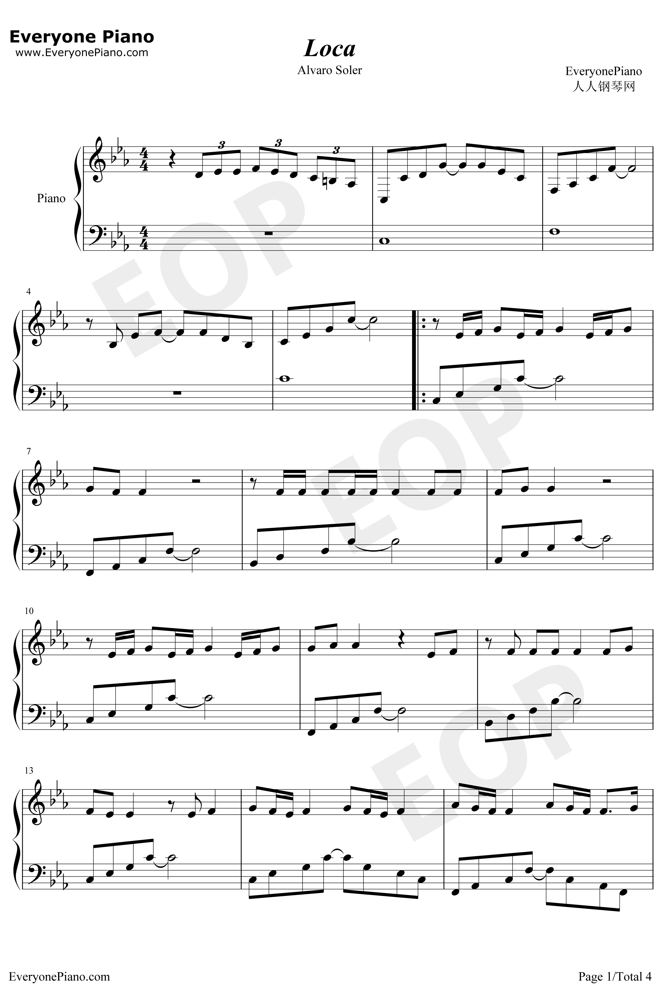 Loca钢琴谱-AlvaroSoler1