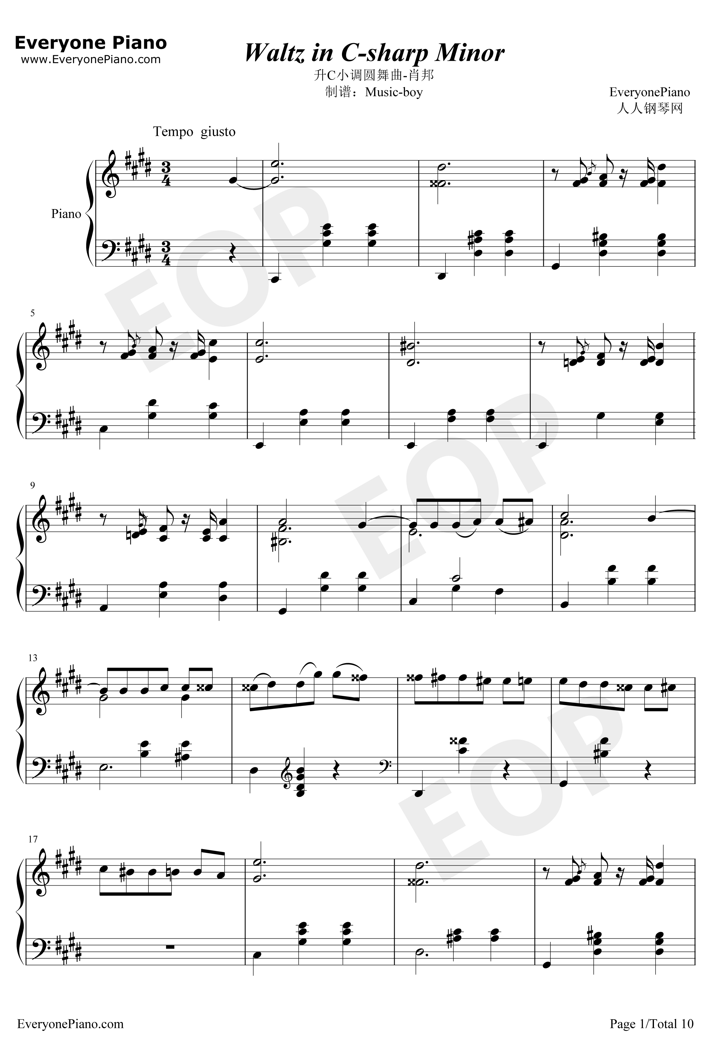 升C小调圆舞曲钢琴谱-肖邦1