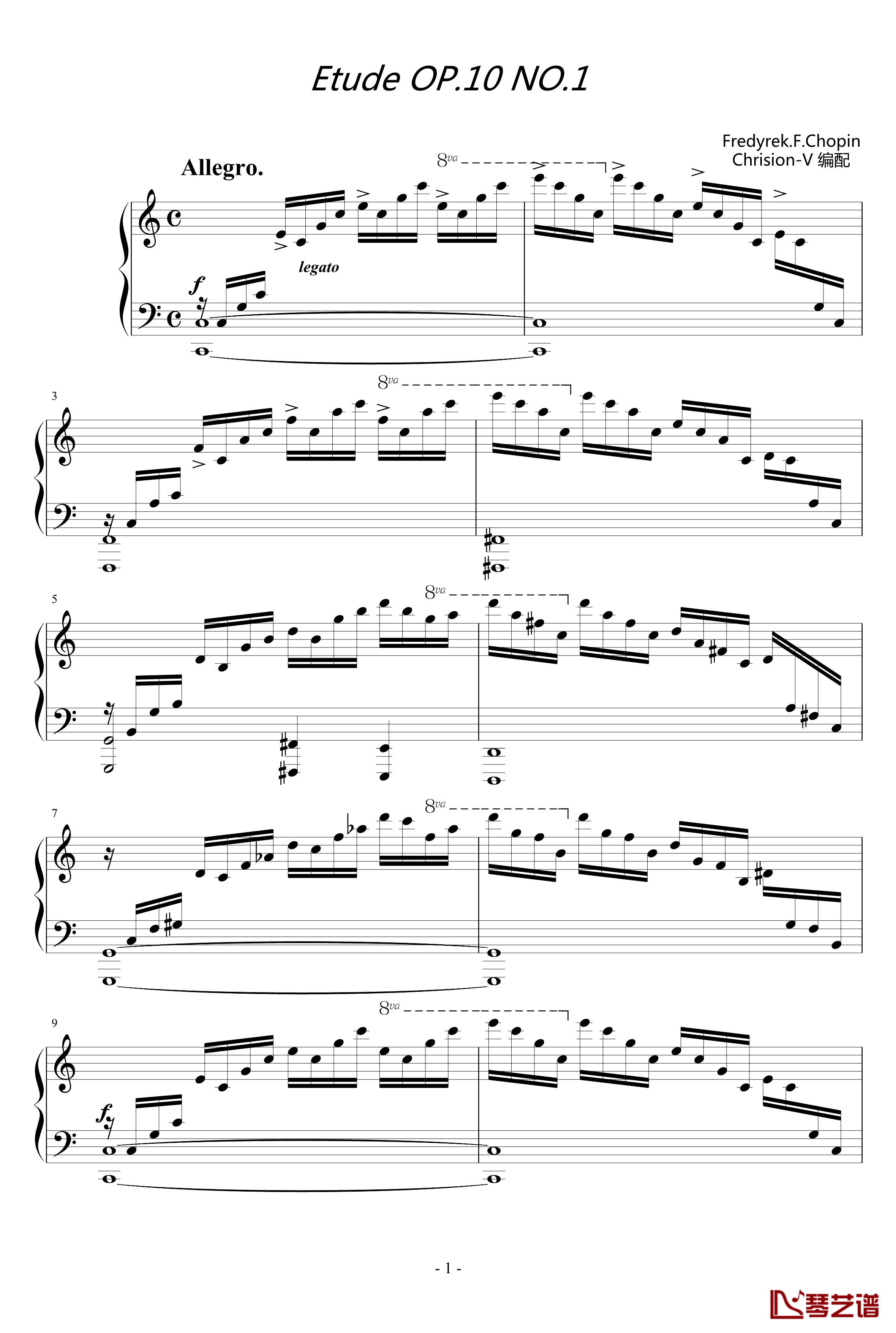Etude OP.10 No.1钢琴谱-肖邦练习曲1
