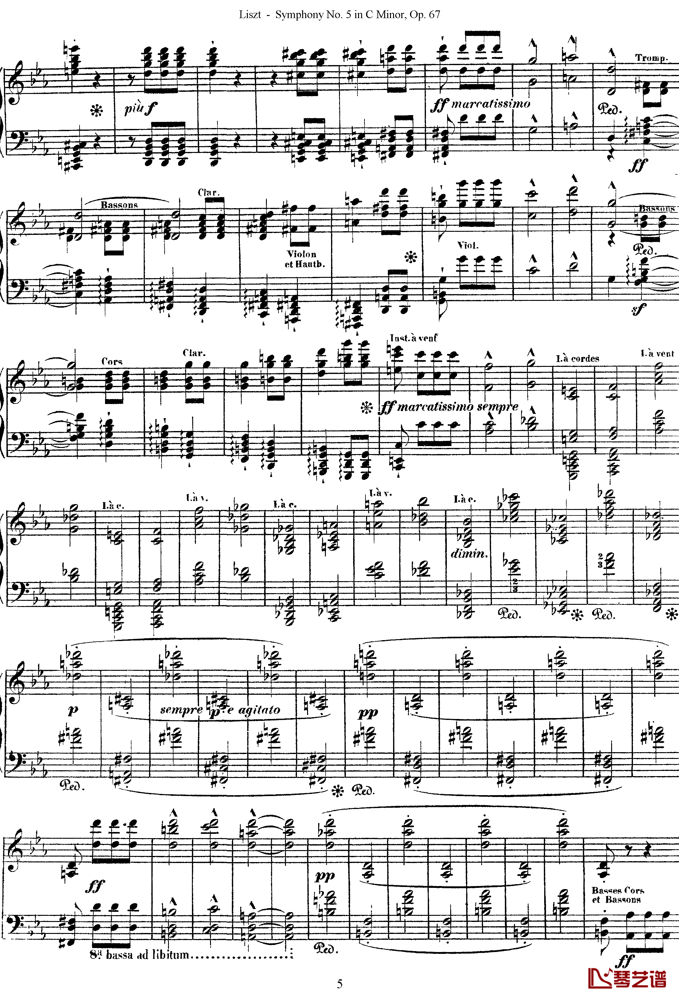 第五交响乐的钢琴曲钢琴谱-李斯特-李斯特改编自贝多芬5