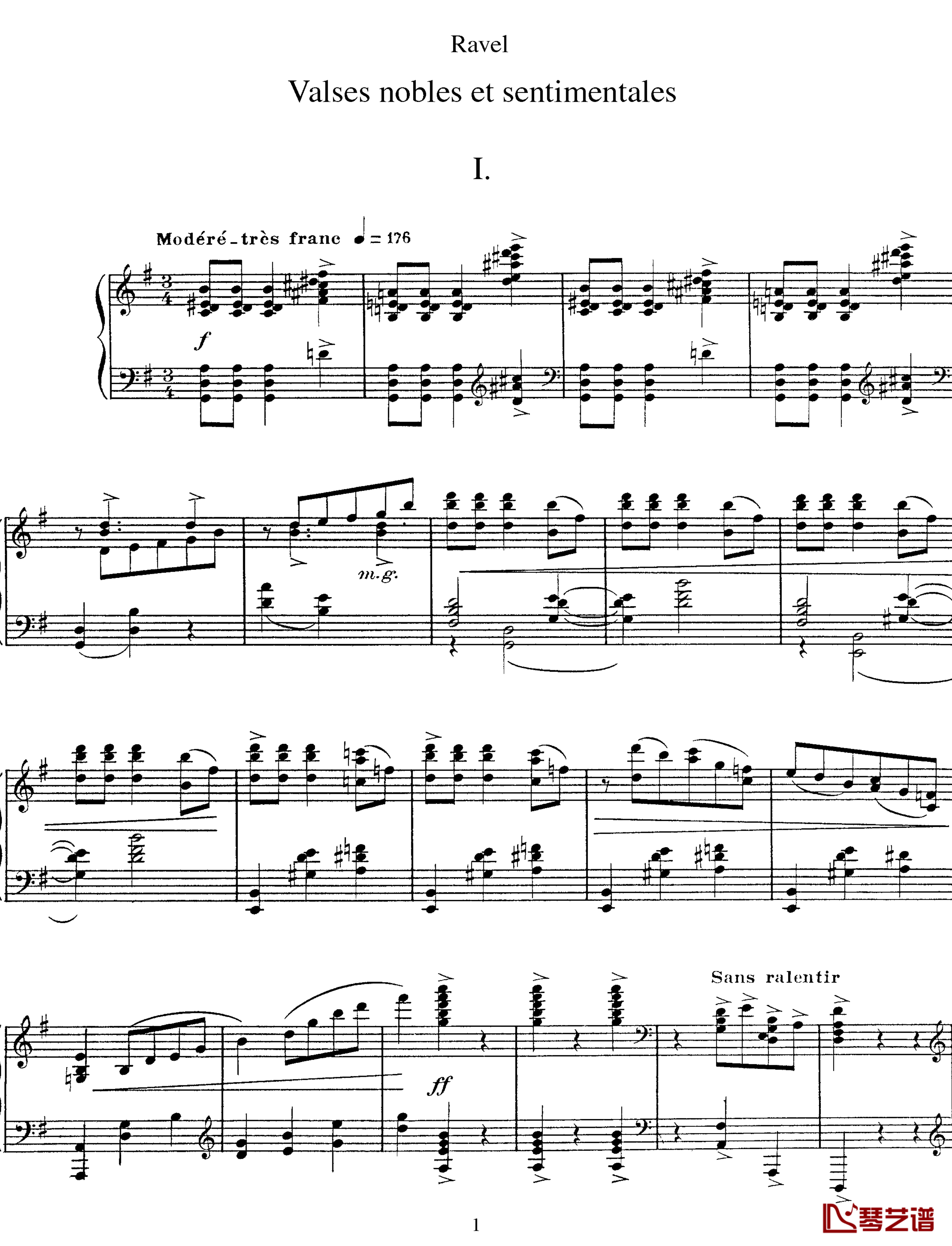 高贵而伤感的圆舞曲钢琴谱-拉威尔-Ravel1