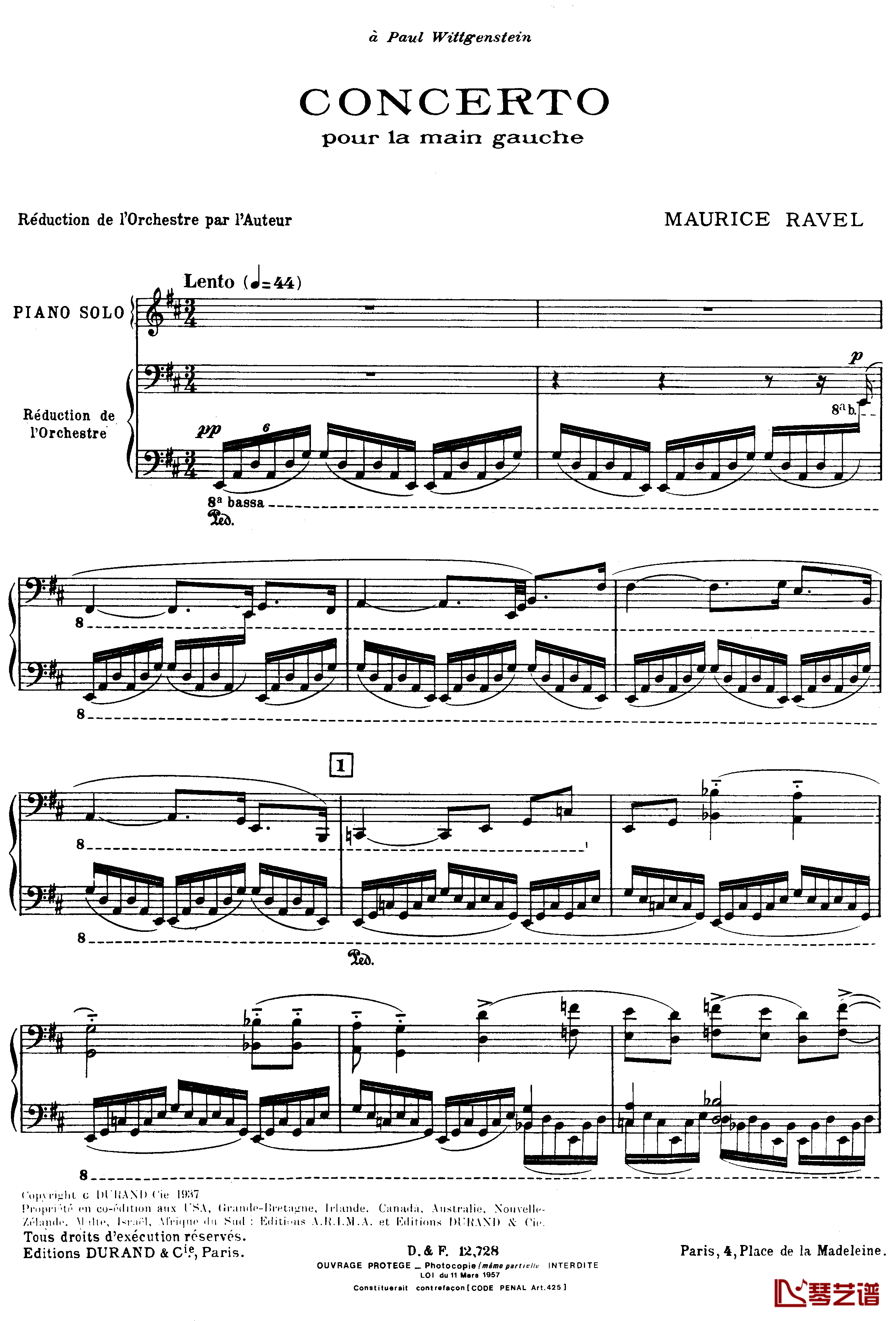 左手钢琴协奏曲钢琴谱-拉威尔-Ravel1