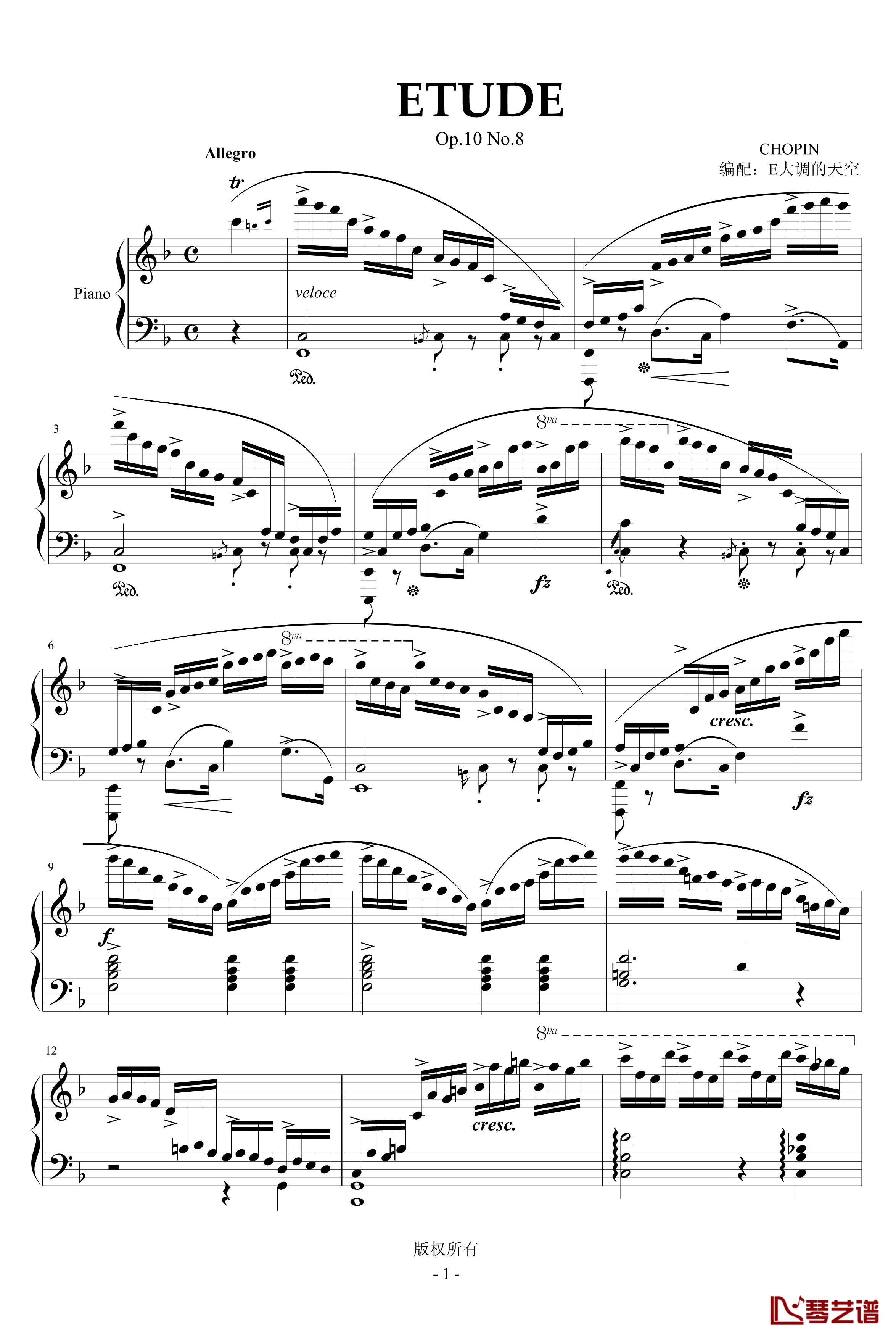 肖邦练习曲8钢琴谱-肖邦-chopin1