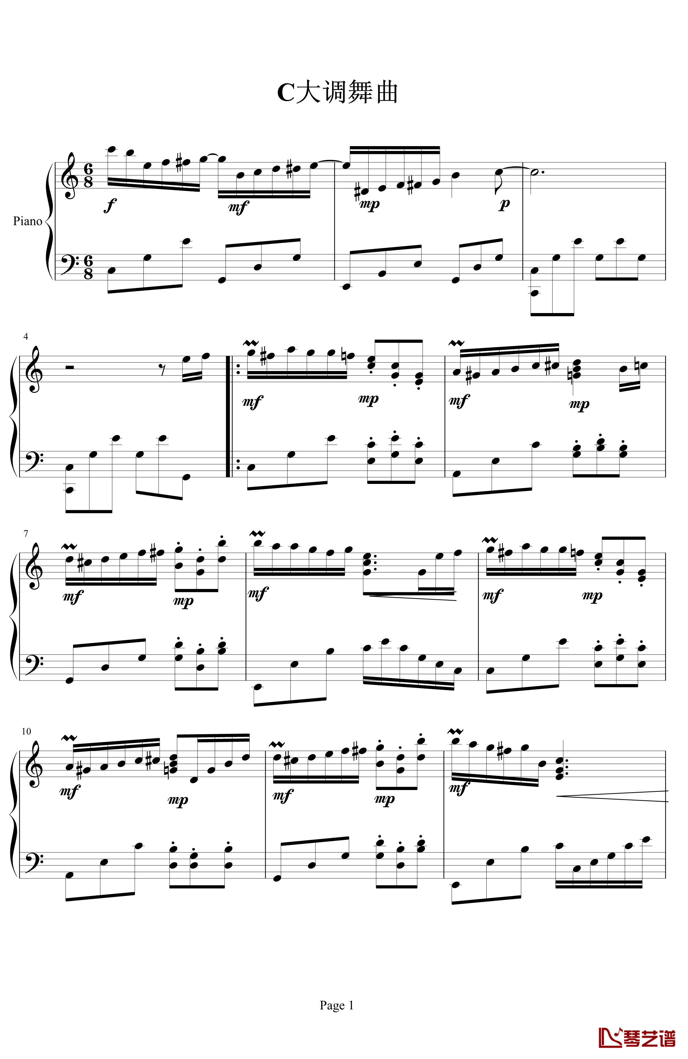 C大调舞曲钢琴谱-修改版-.伊dên-H051