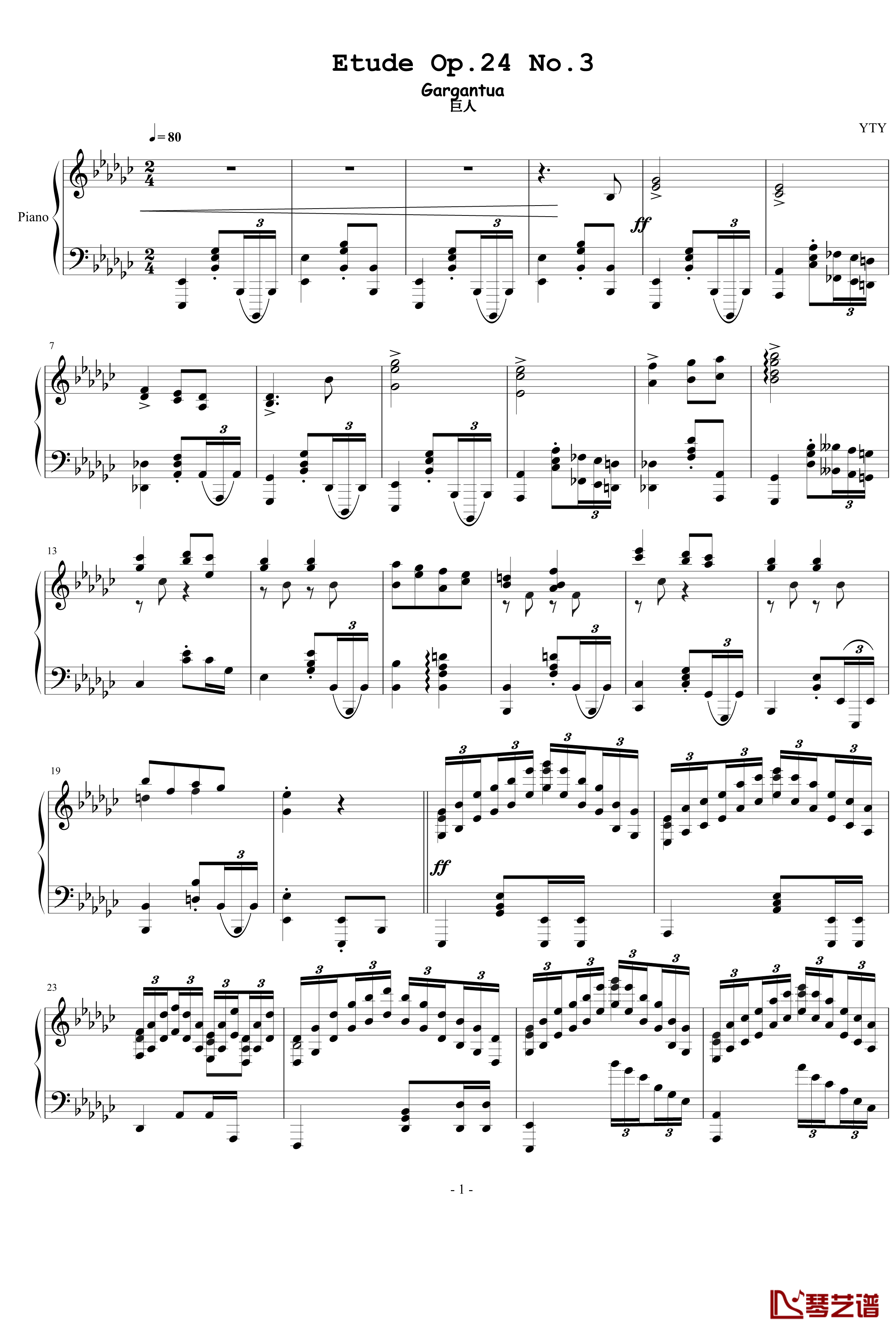 练习曲op.24 no.3钢琴谱-卡刚杜亚-yutianyue1261