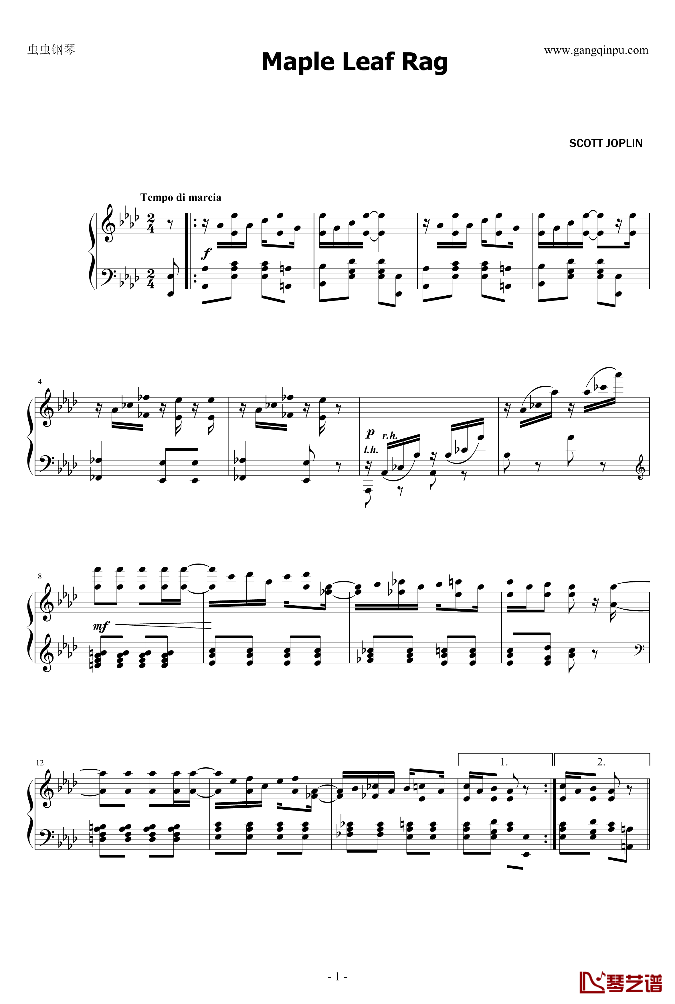 枫叶拉格钢琴谱-修订-斯科特 乔普林1