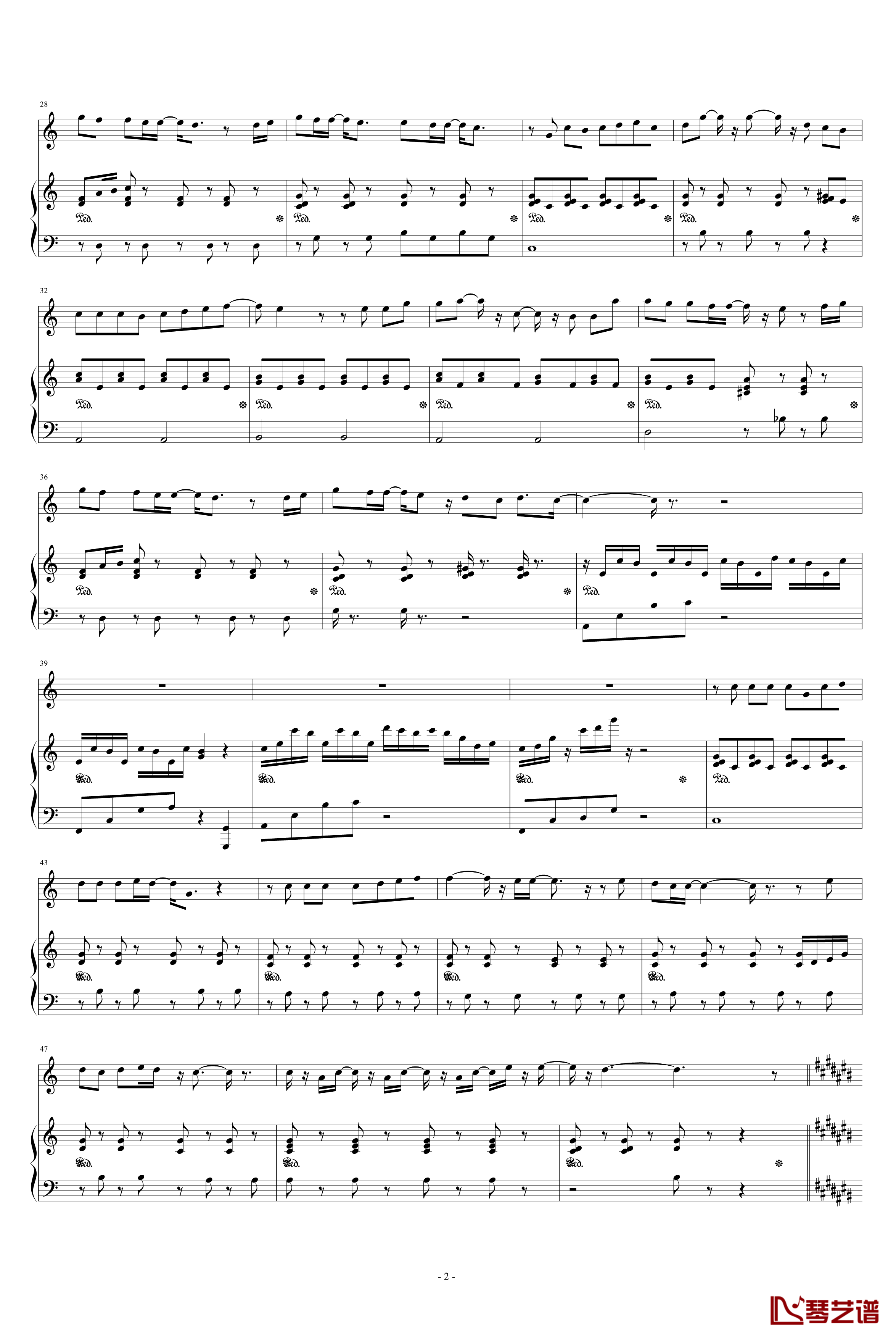 枫钢琴谱-原版和声版-周杰伦2