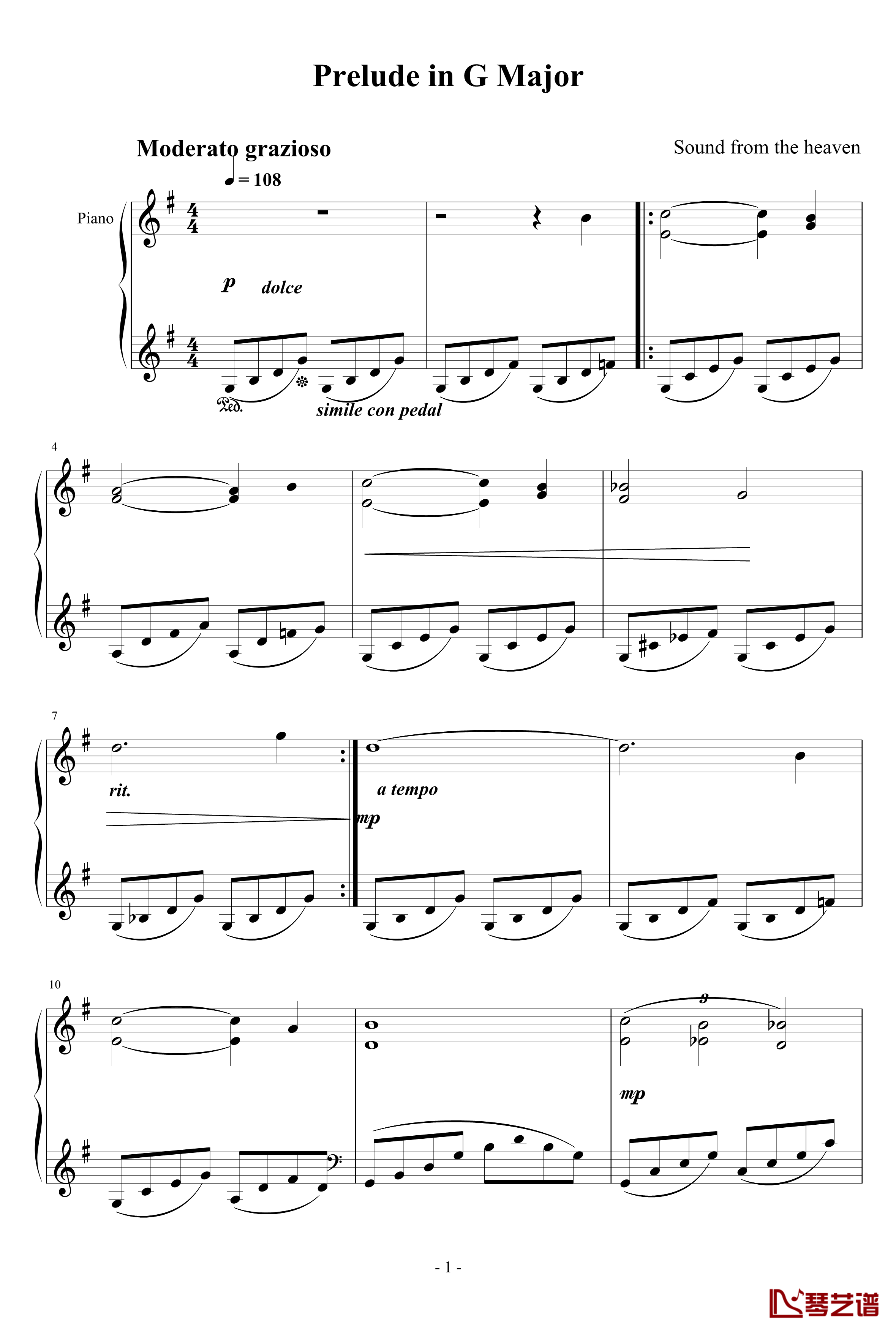 G大调前奏曲大自然的声音钢琴谱-天籁传声1