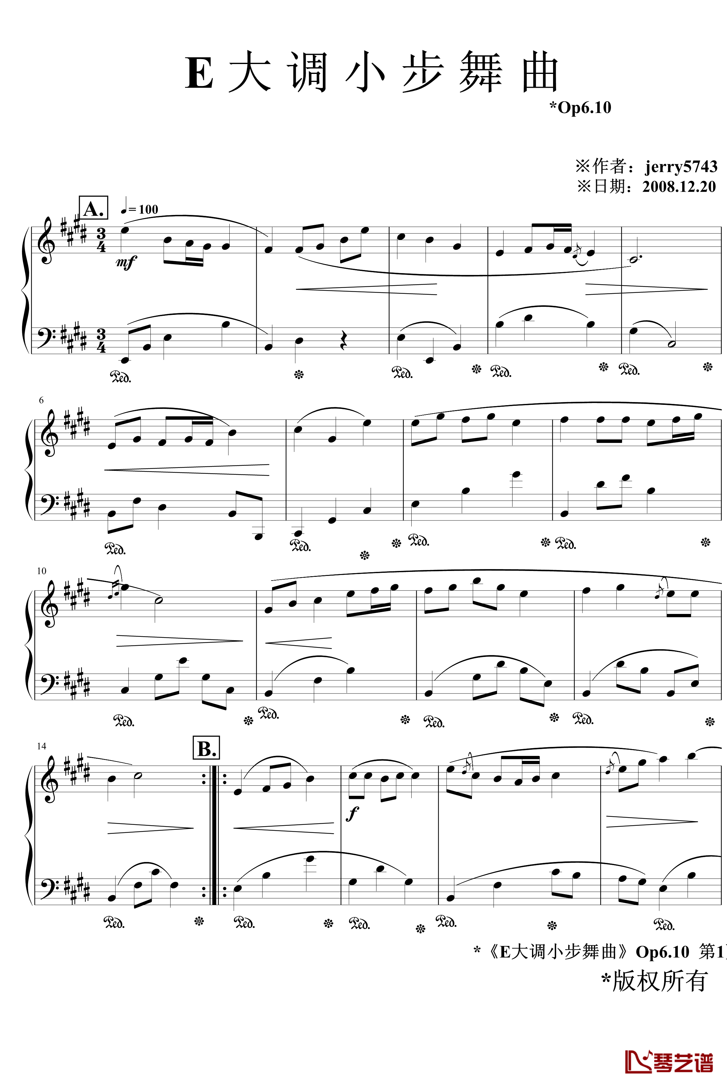 E大调小步舞曲Op6.10钢琴谱-jerry57431