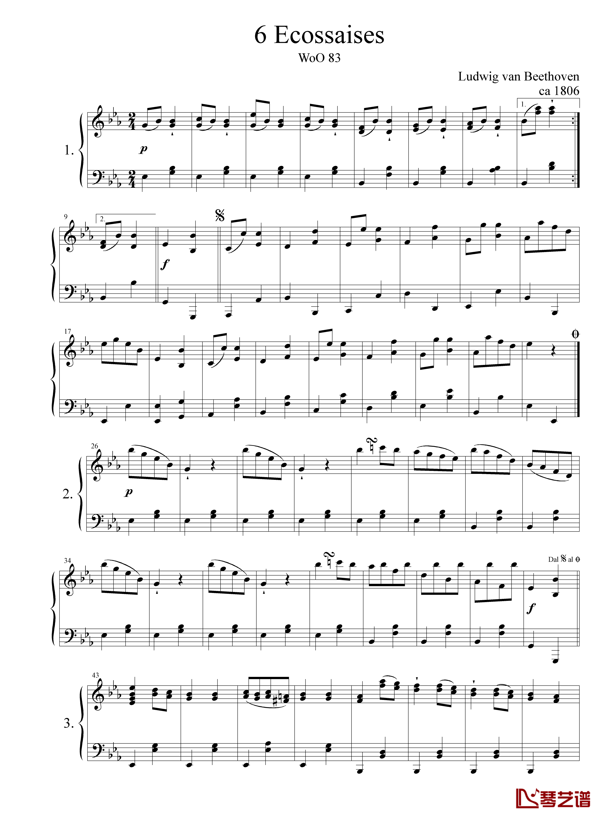 埃科赛斯舞曲WoO83钢琴谱-贝多芬-beethoven1