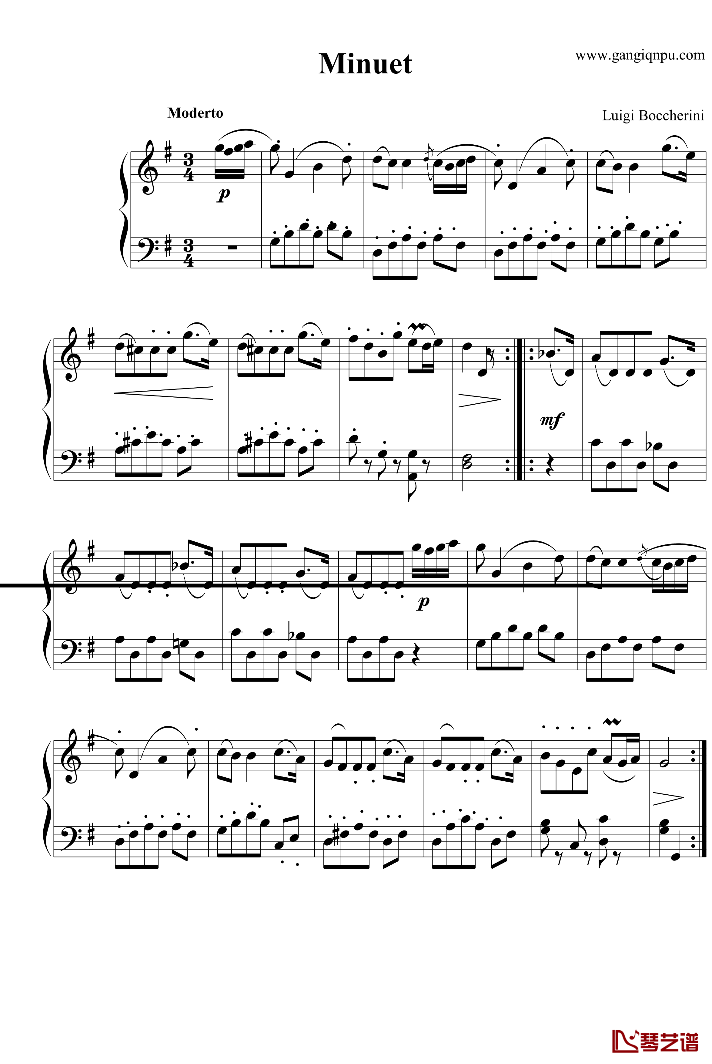 小步舞曲钢琴谱-钢琴独奏简易版-博凯里尼1