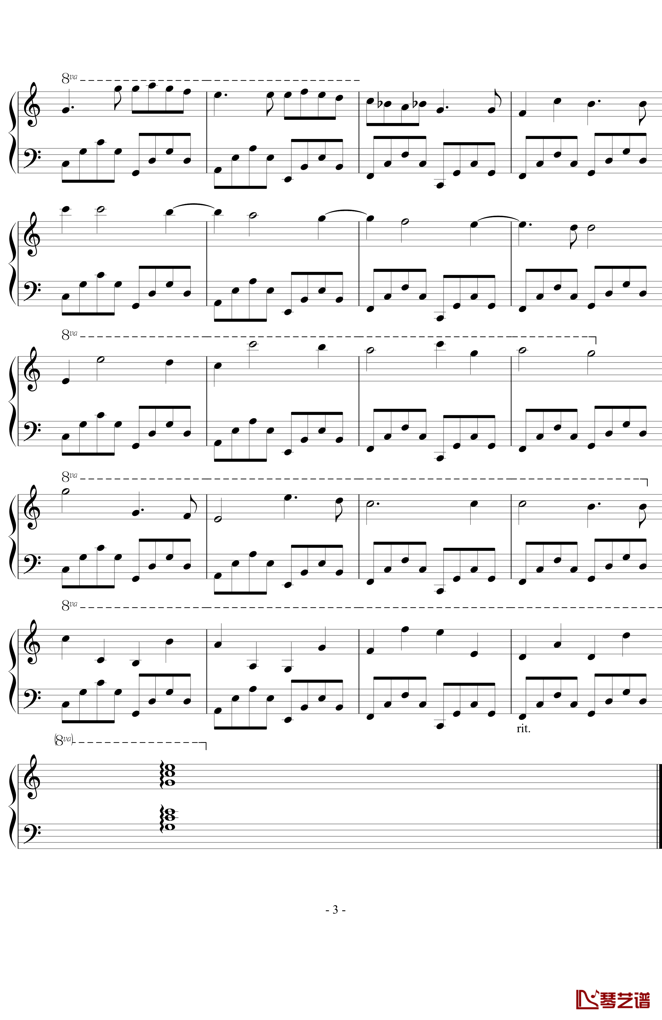 卡农钢琴谱-简易版-帕赫贝尔-Pachelbel3