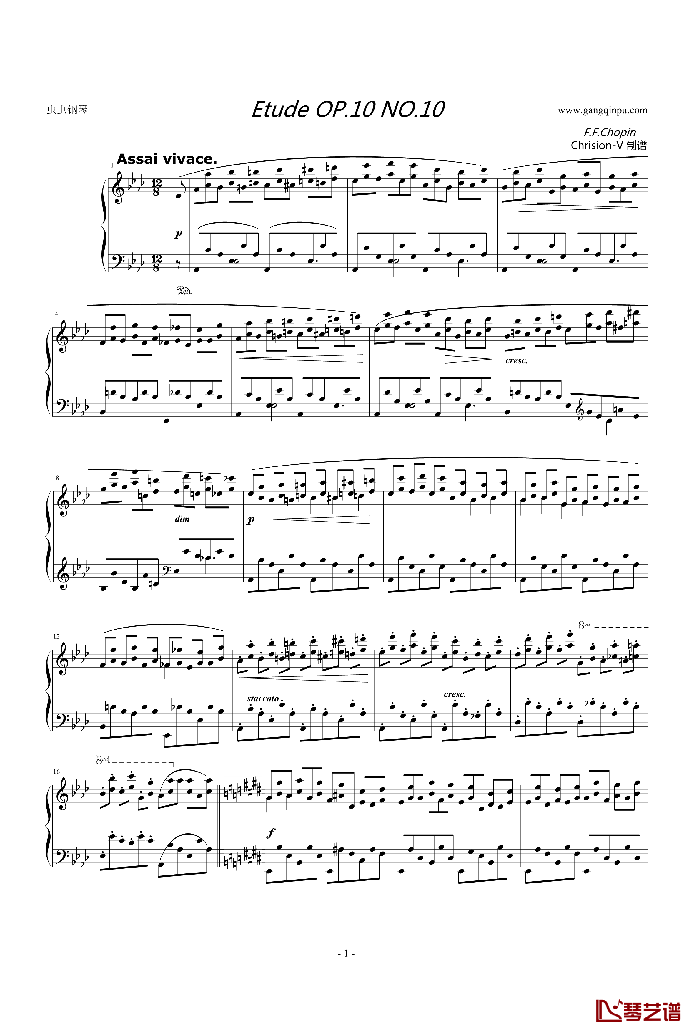 肖邦练习曲Etude OP.10 No.10钢琴谱-chopin1