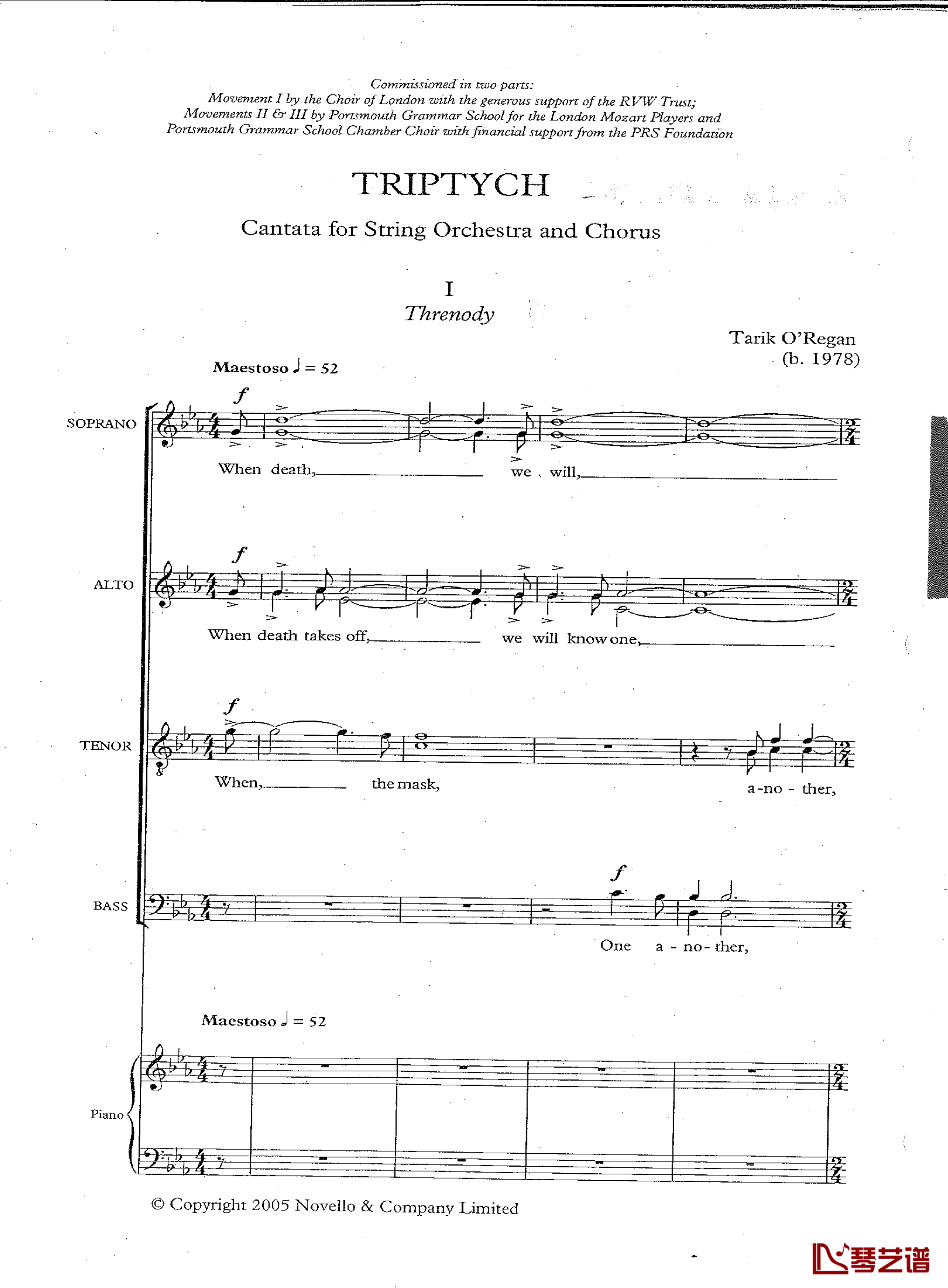 Tarik ORegan钢琴谱-Triptych合唱谱Threnody2