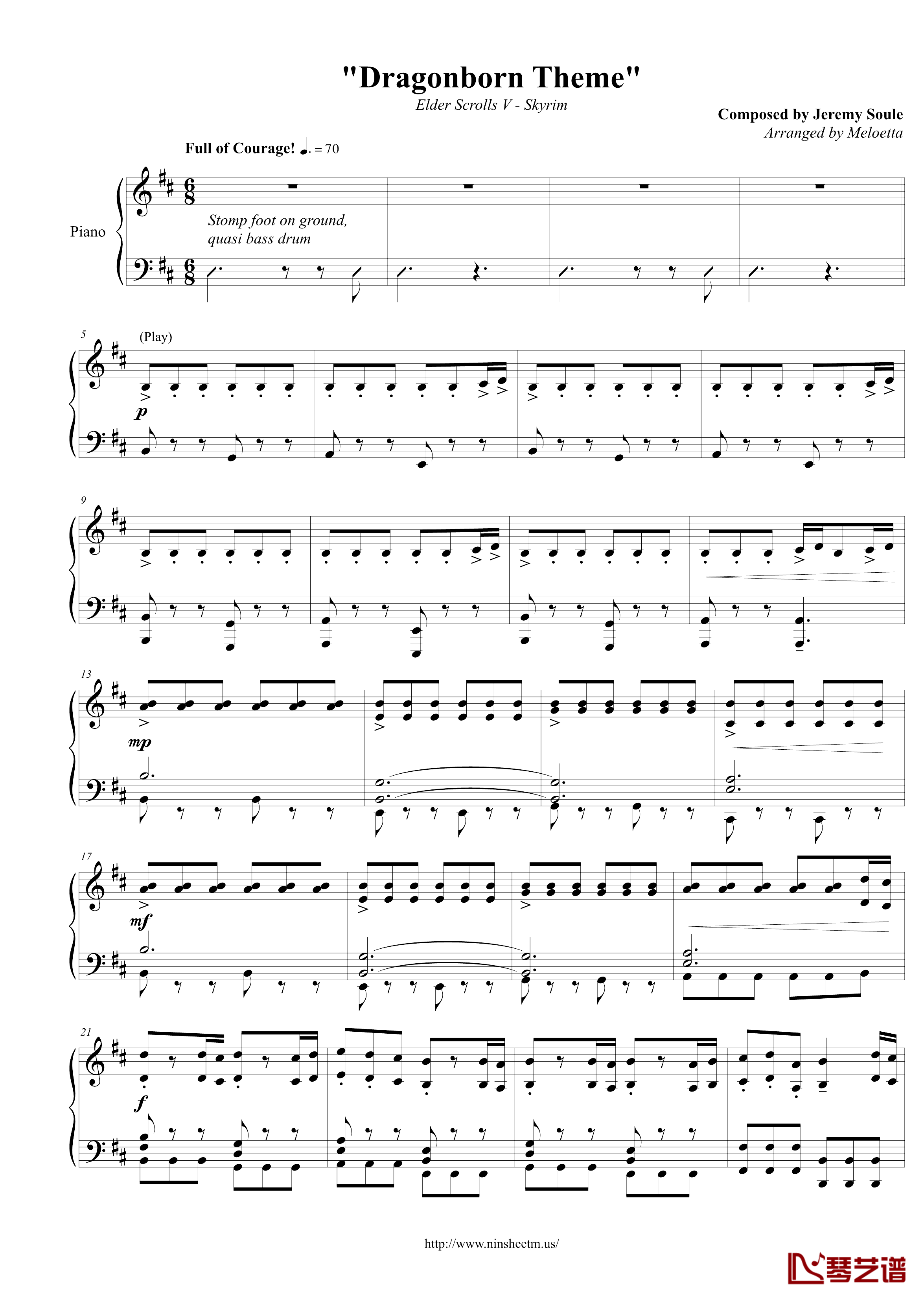 龙裔之歌钢琴谱-老滚5-上古卷轴1