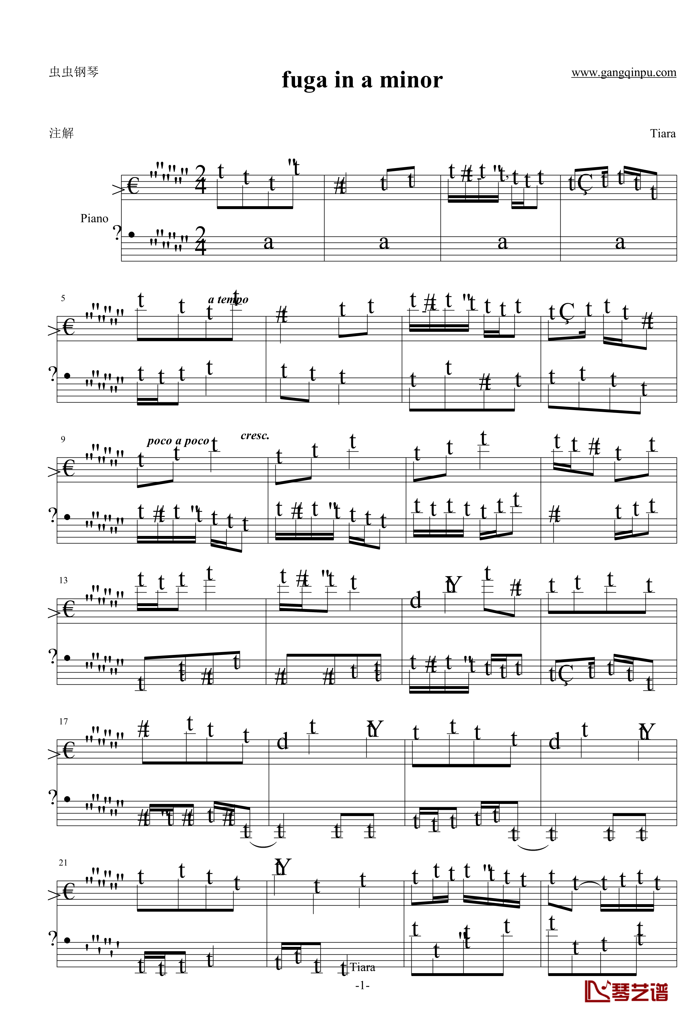 fuga in a minor钢琴谱-Tiara1