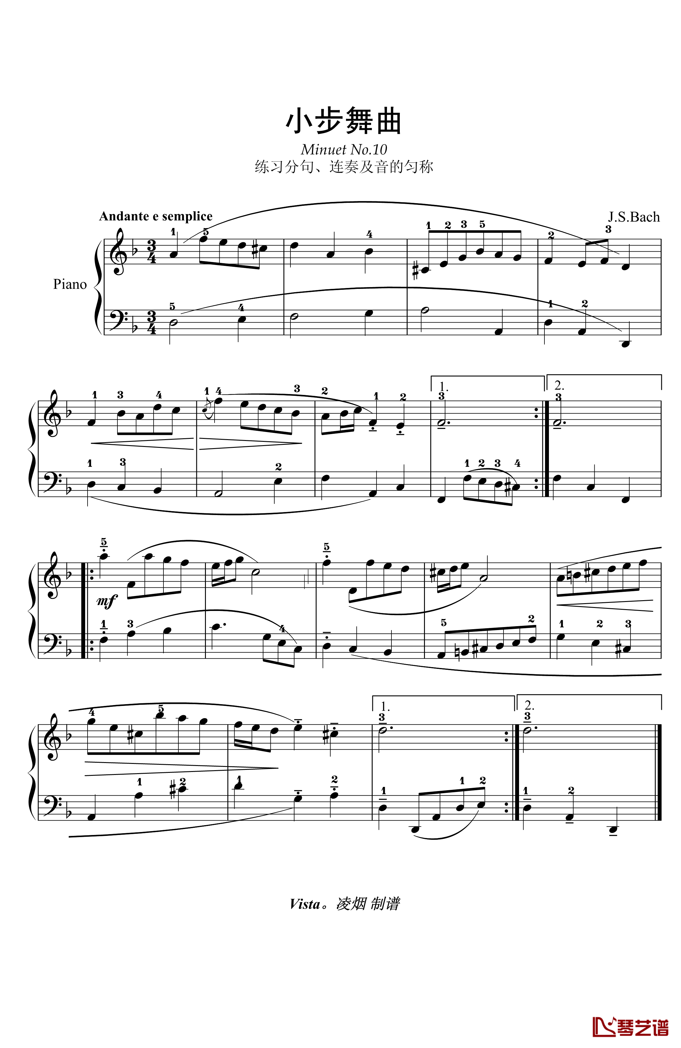 小步舞曲钢琴谱-No.10-巴赫-P.E.Bach1