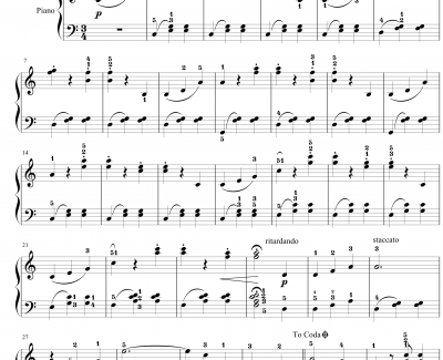 蓝色多瑙河钢琴谱-完整-带指法简化-约翰·斯特劳斯