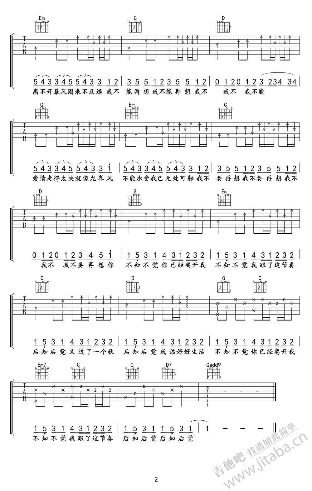 龙卷风吉他谱(G调指法)-周杰伦-龙卷风六线谱2