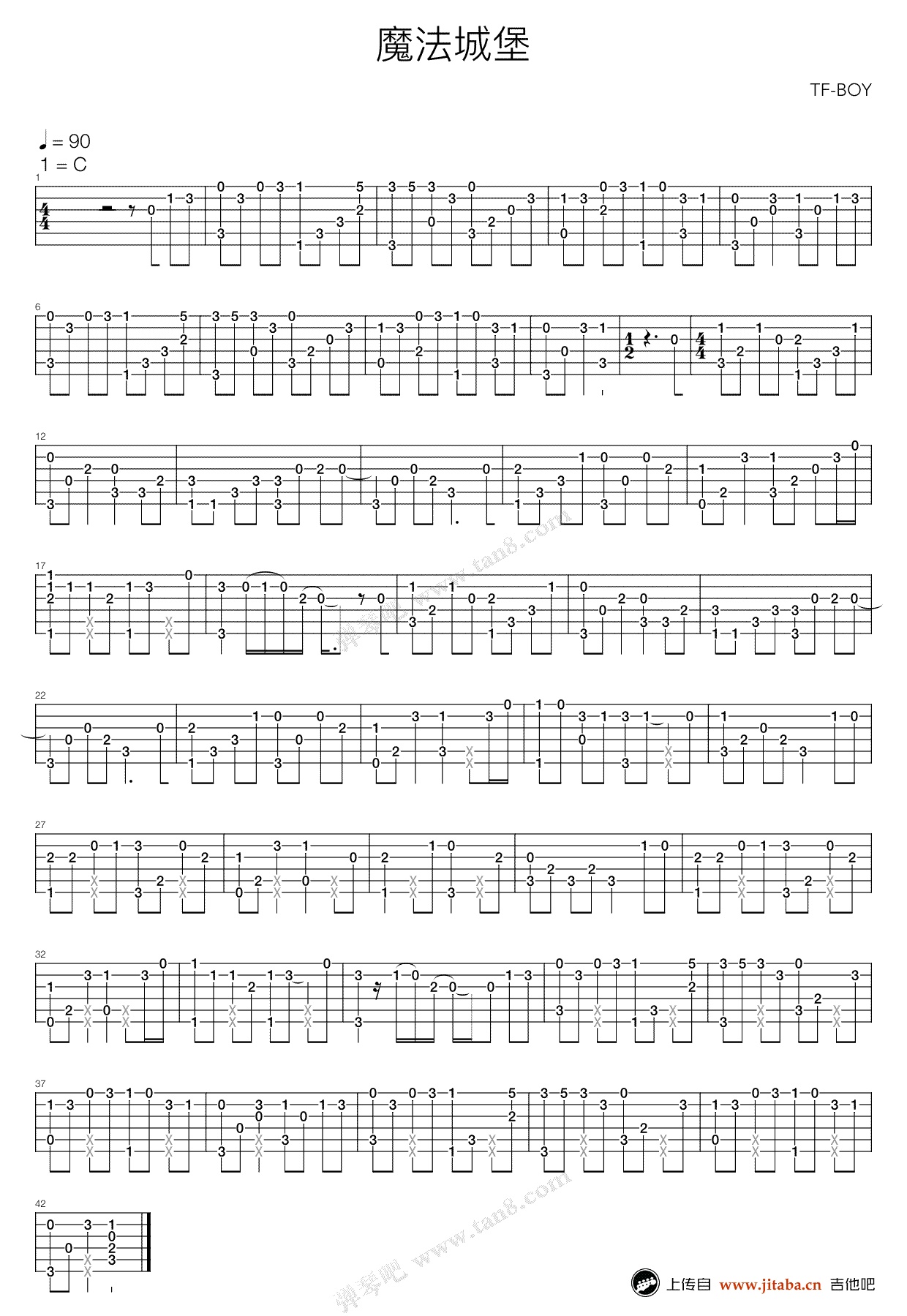 魔法城堡吉他谱-TFBOYS-C调简单版-高清图片谱1