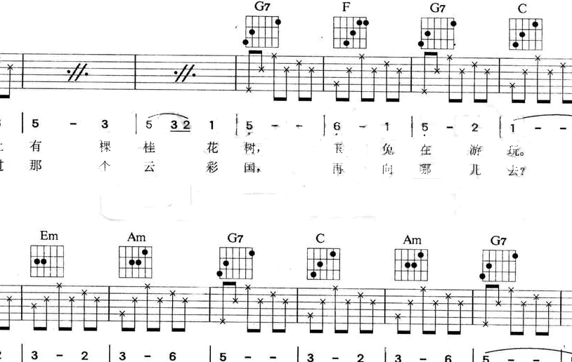 小白船吉他谱-C调弹唱谱-朝鲜童谣