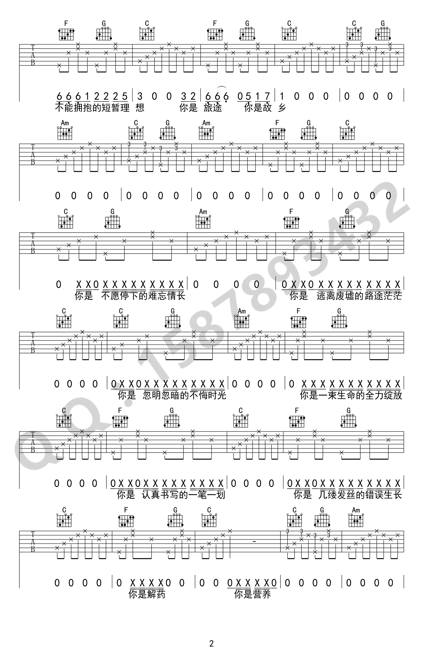 十二吉他谱-留声玩具-C调简单版-高清图片谱2