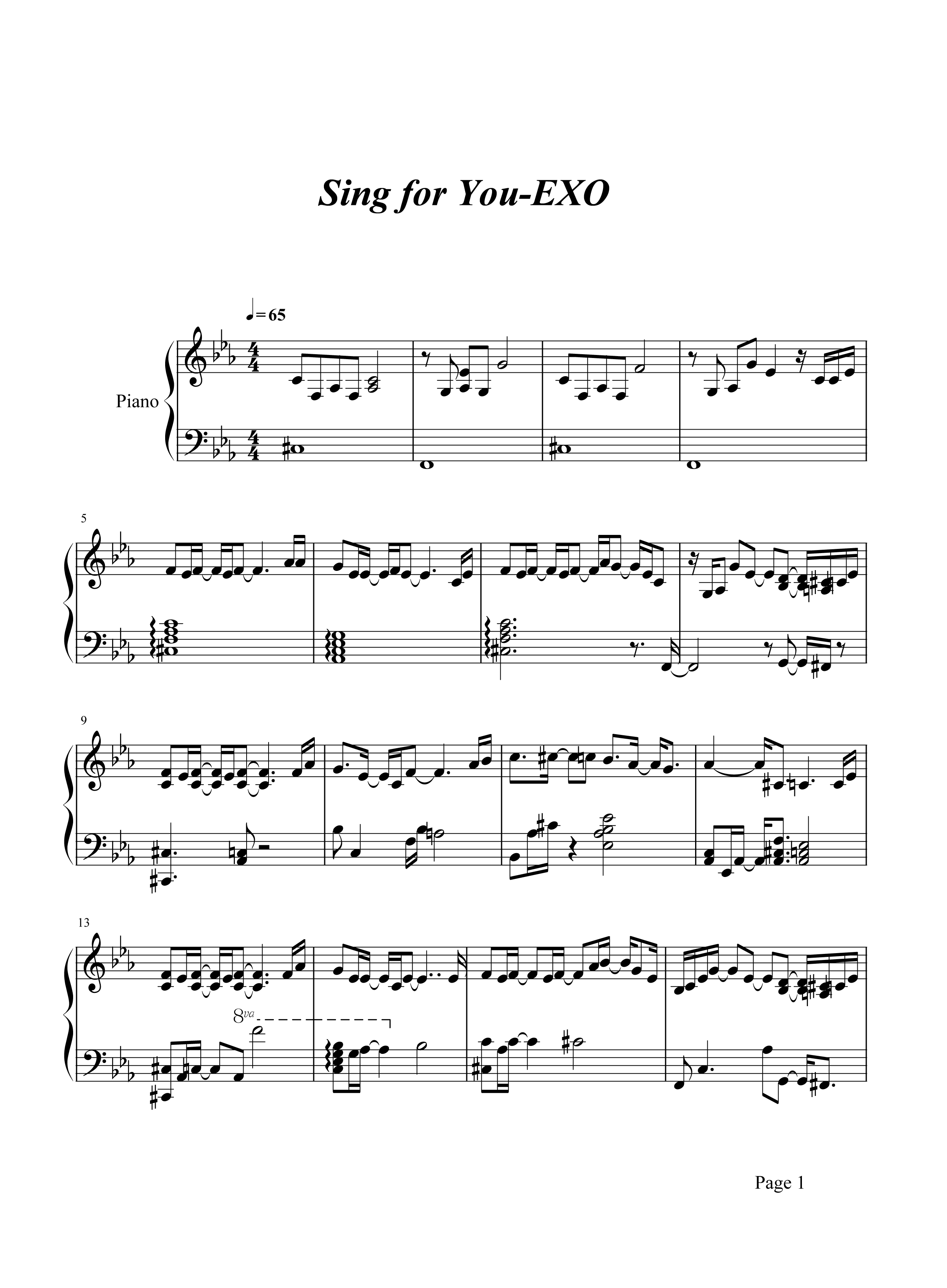 sing fou you 钢琴谱 EXO 我在未来等你且行且珍惜1