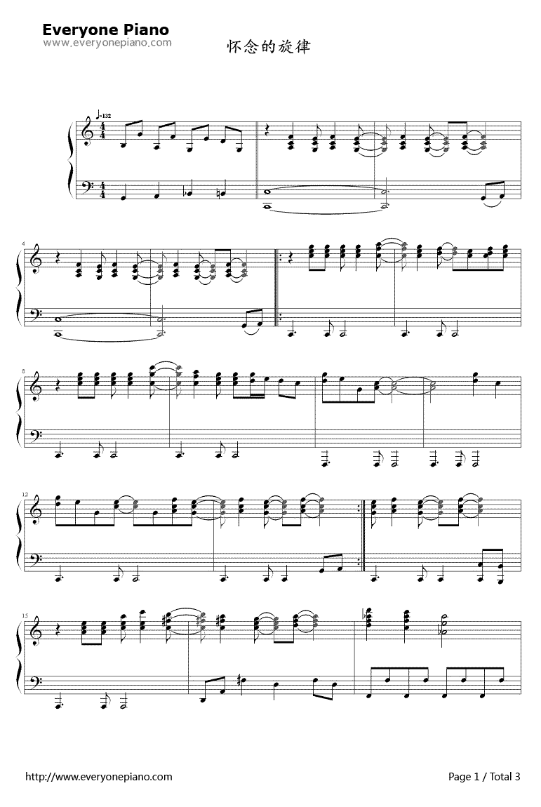 怀念的旋律钢琴谱-理查德·克莱德曼Richard Clayderman1