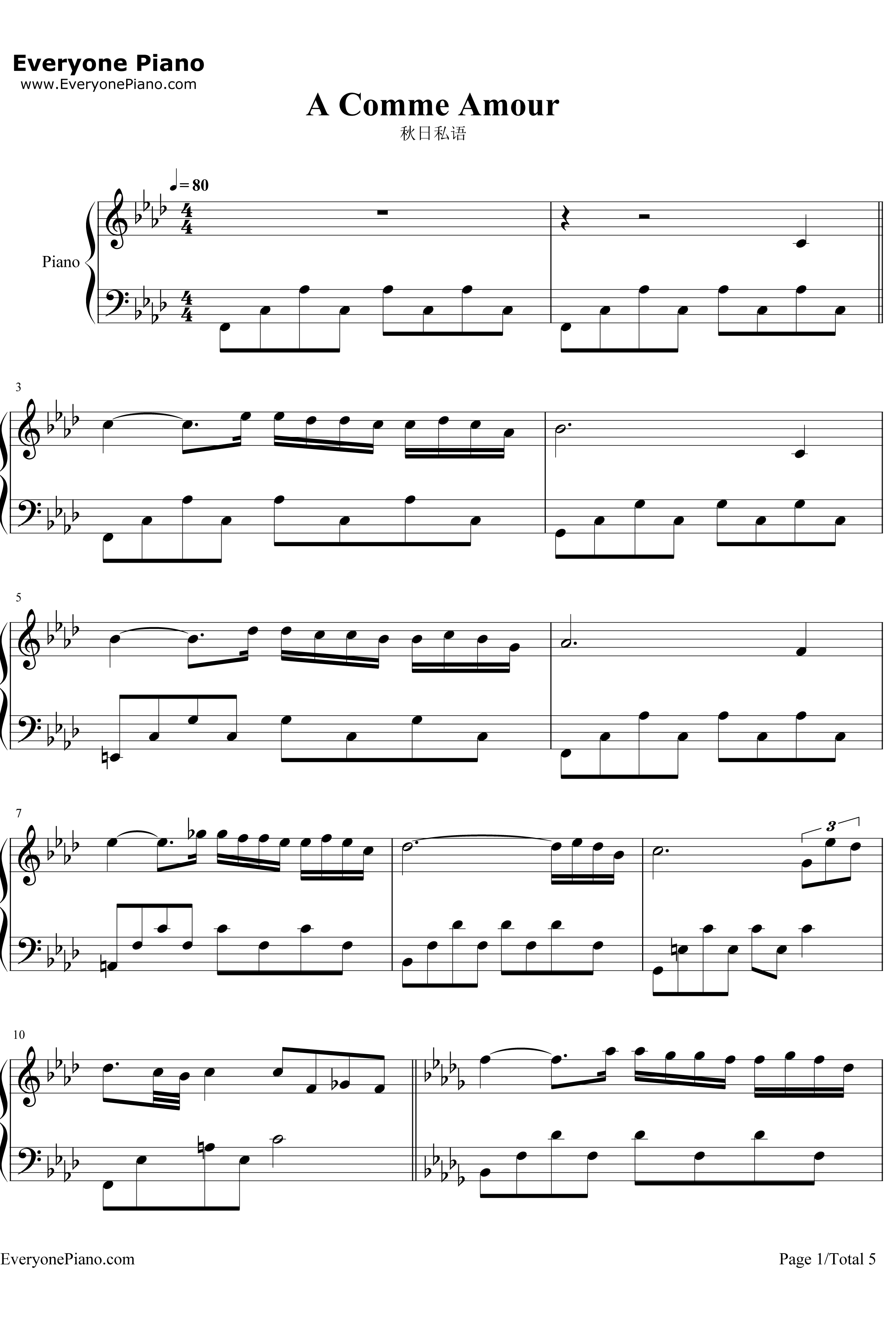 秋日私语钢琴谱-理查德·克莱德曼RichardClayderman-ACommeAmour1