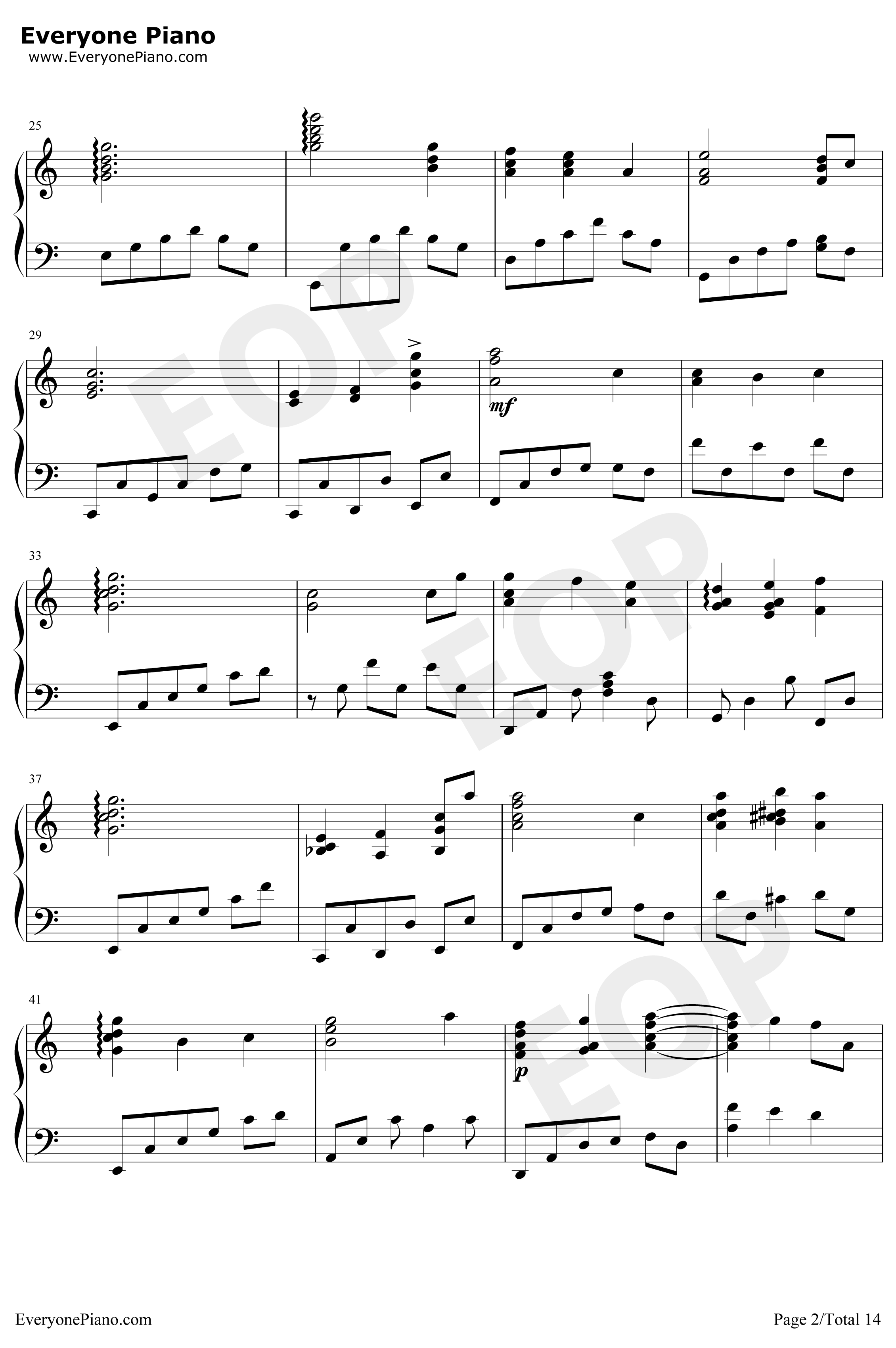 世界の約束钢琴谱-倍赏千惠子-哈尔的移动城堡主题曲2