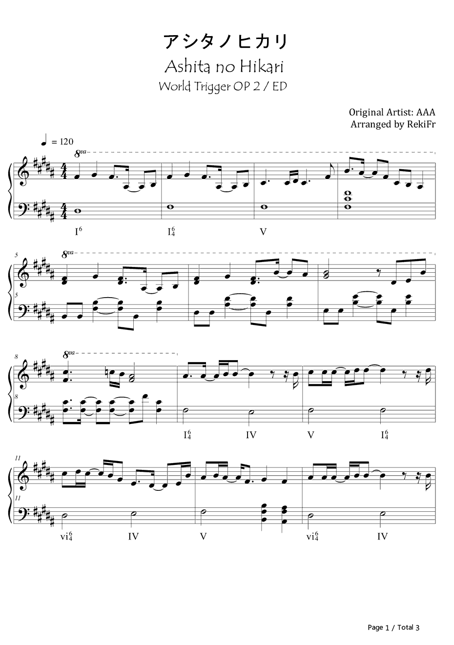 アシタノヒカリ钢琴谱-AAA-境界触发者主题曲1