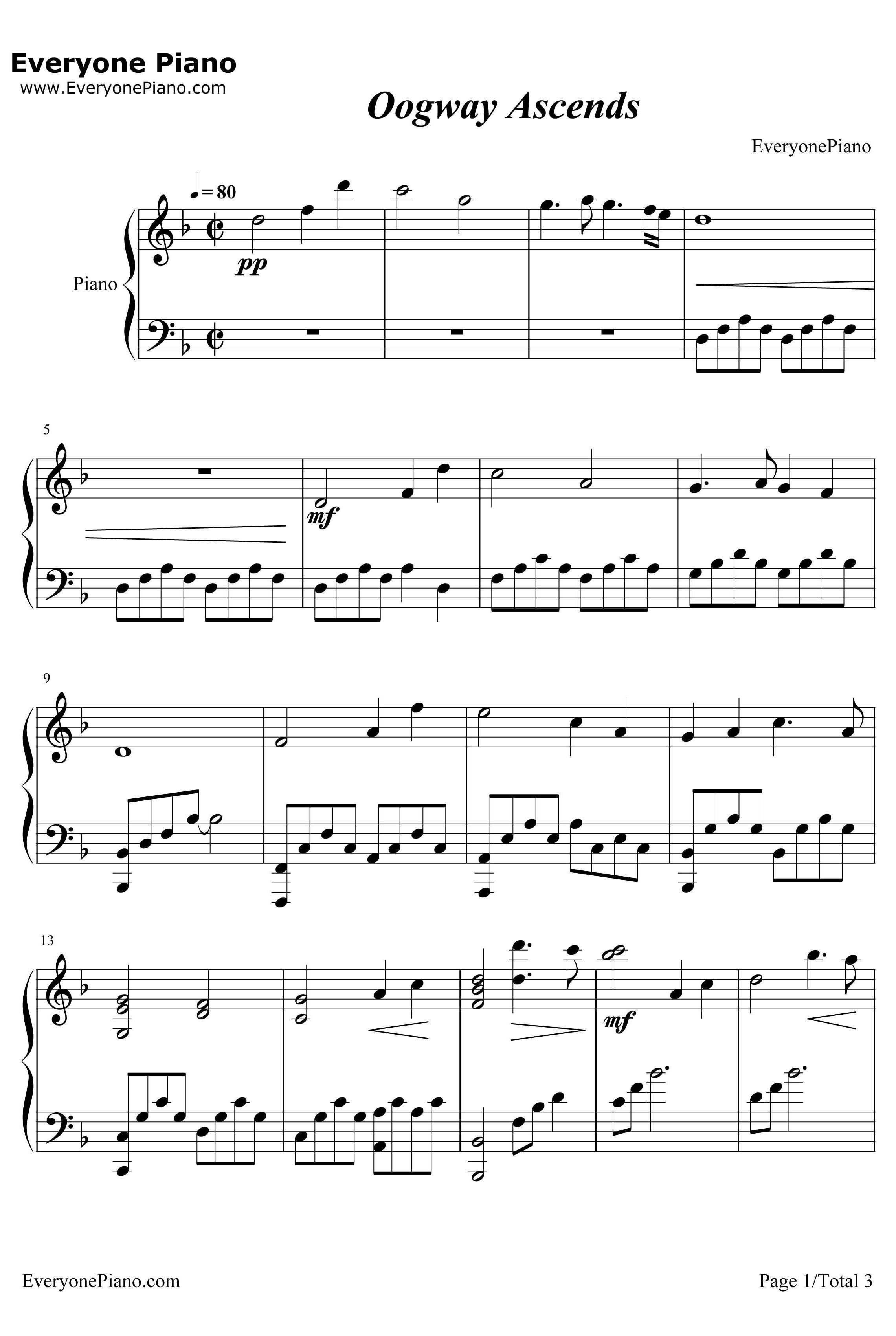 Oogway Ascends钢琴谱-HansZimmer-功夫熊猫OST1