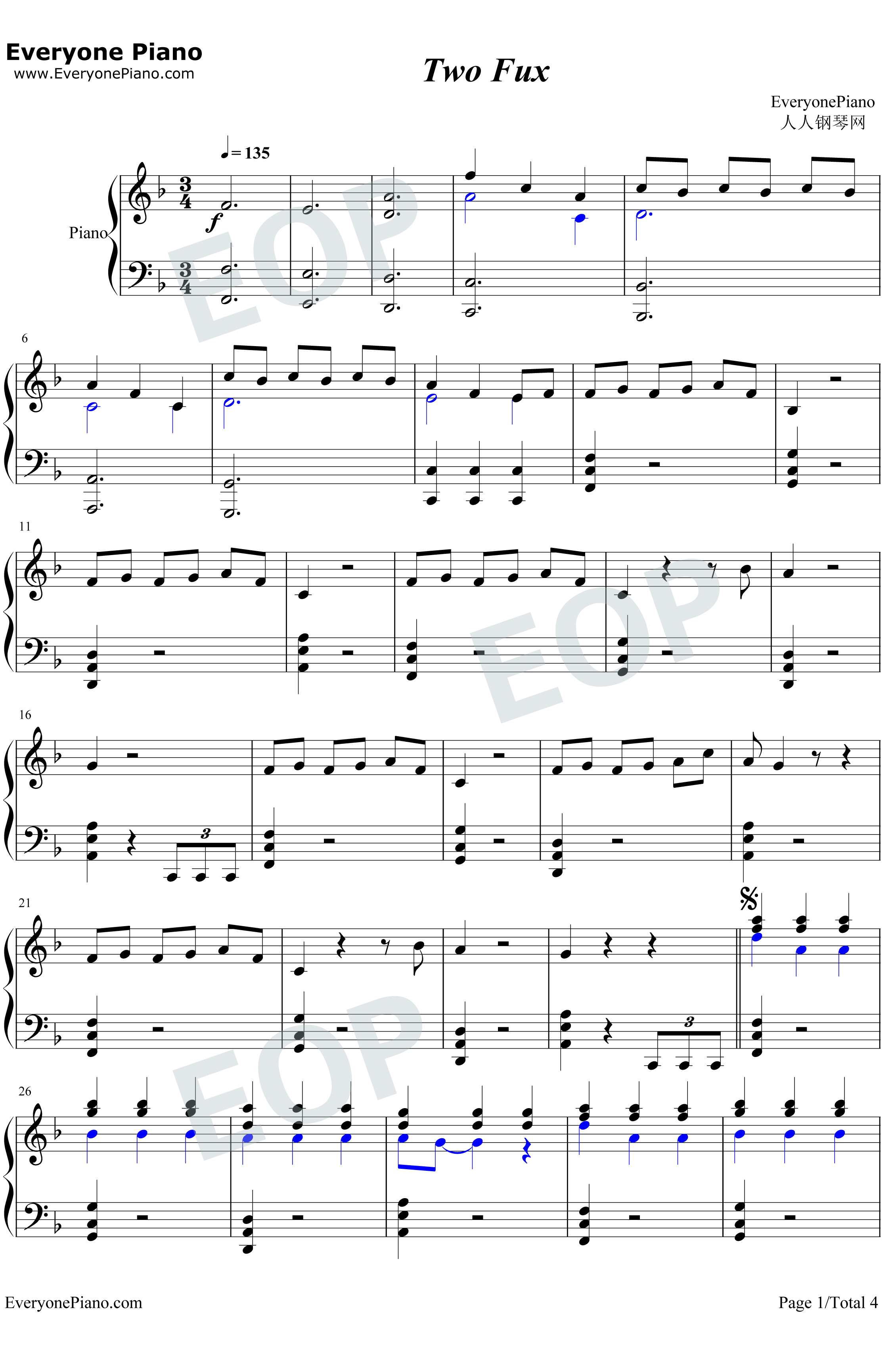 Two Fux钢琴谱-Adam Lambert1